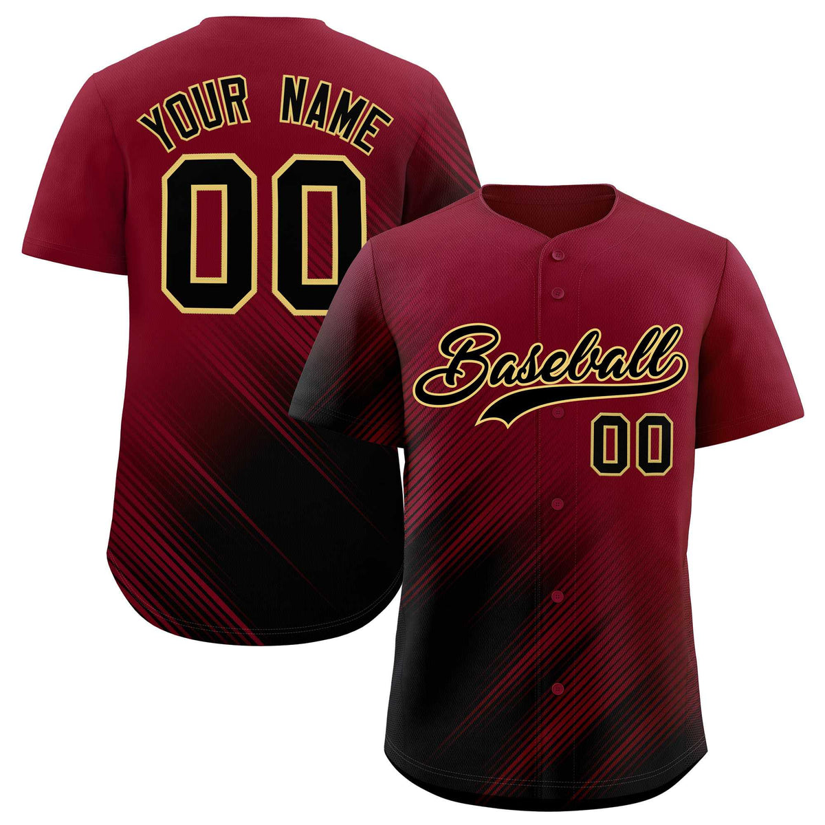 Custom Crimson Black Diagonal Stripe Personalized Gradient Fashion Baseball Jersey