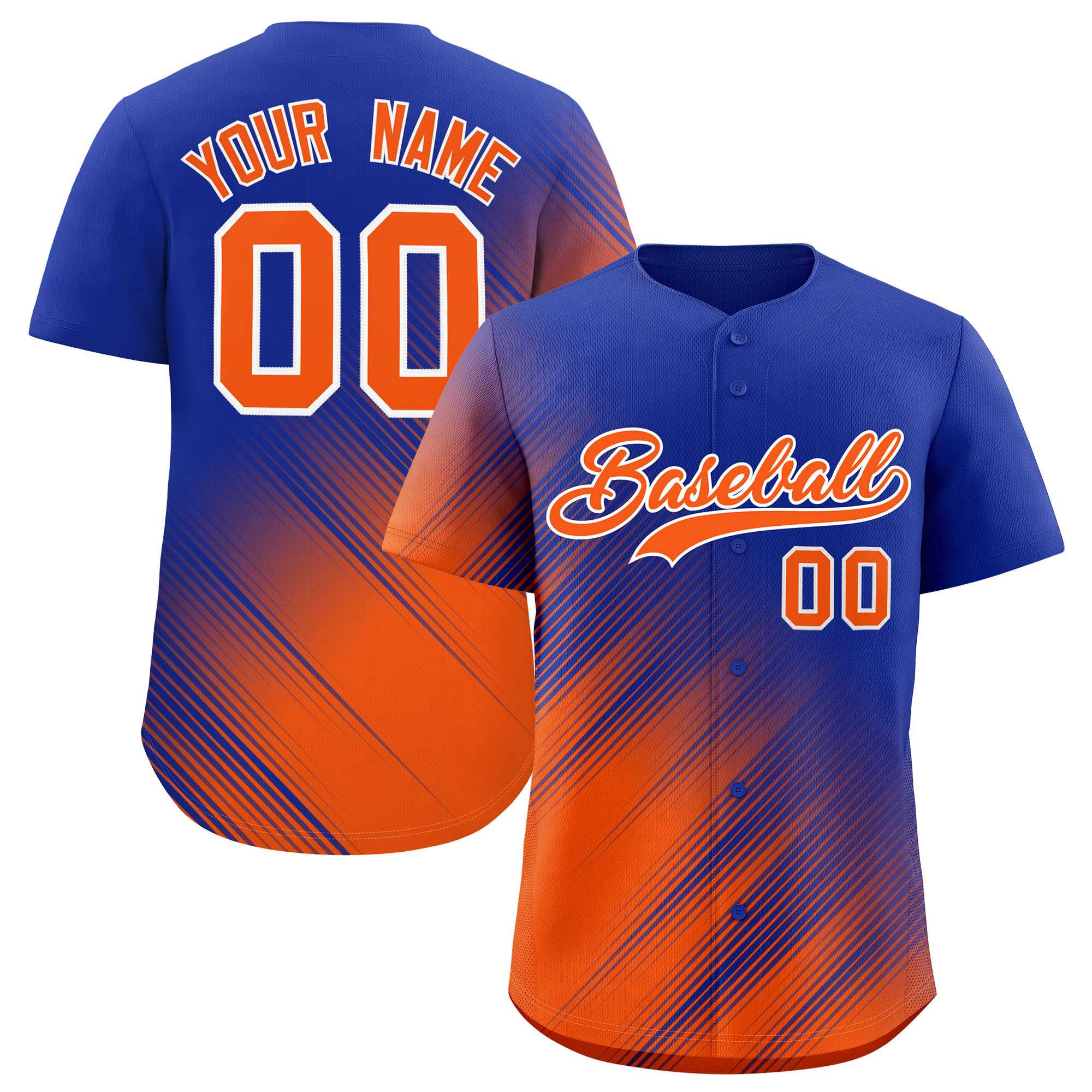 Custom Royal Orange Diagonal Stripe Personalized Gradient Fashion Baseball Jersey