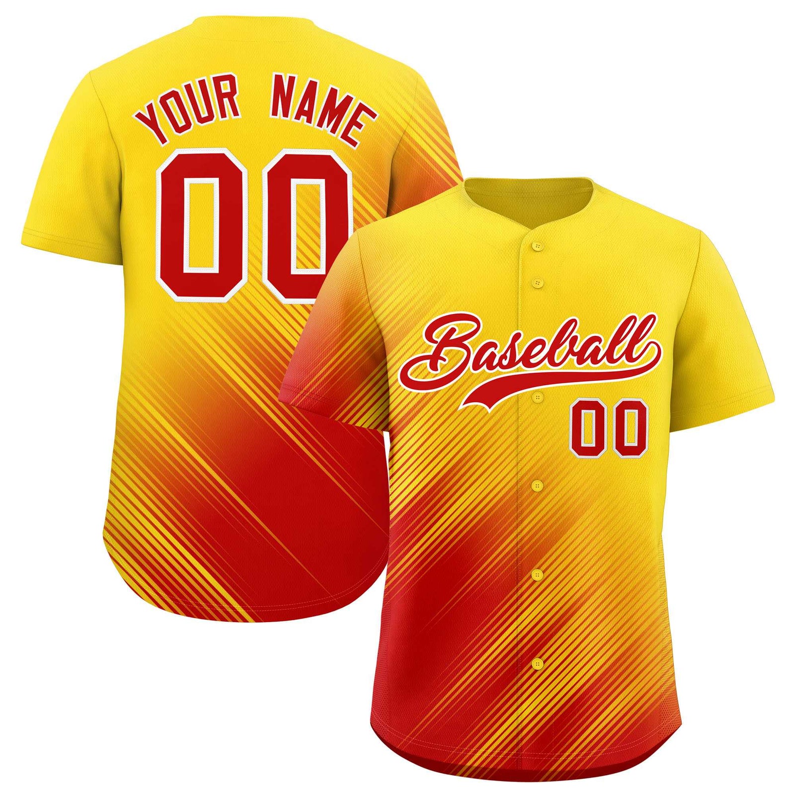 Custom Gold Red Diagonal Stripe Personalized Gradient Fashion Baseball Jersey