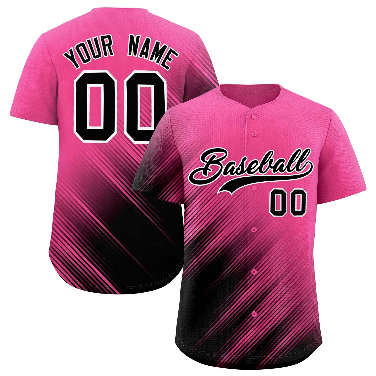 Custom Pink Black Diagonal Stripe Personalized Gradient Fashion Baseball Jersey