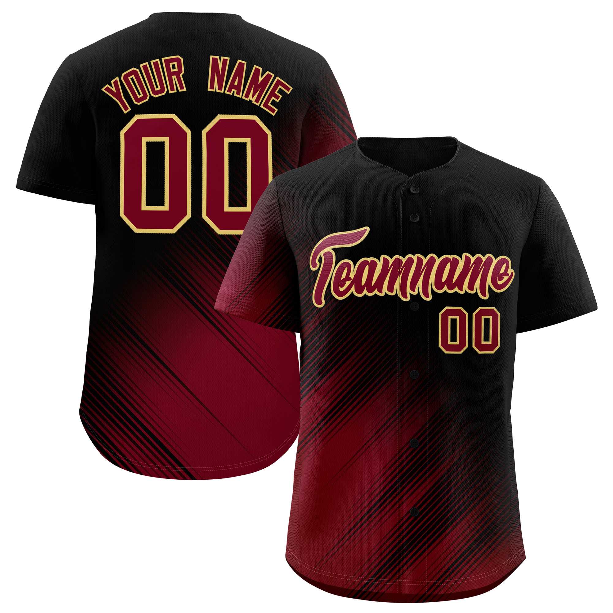 Custom Black Crimson Diagonal Stripe Personalized Gradient Fashion Baseball Jersey