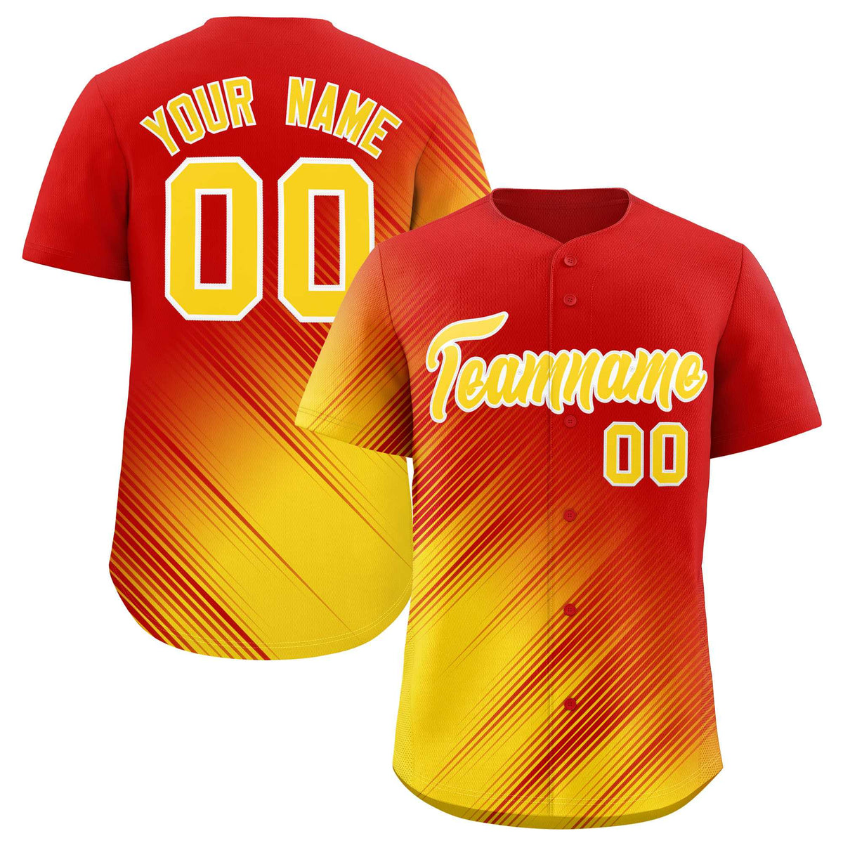 Custom Red Gold Diagonal Stripe Personalized Gradient Fashion Baseball Jersey