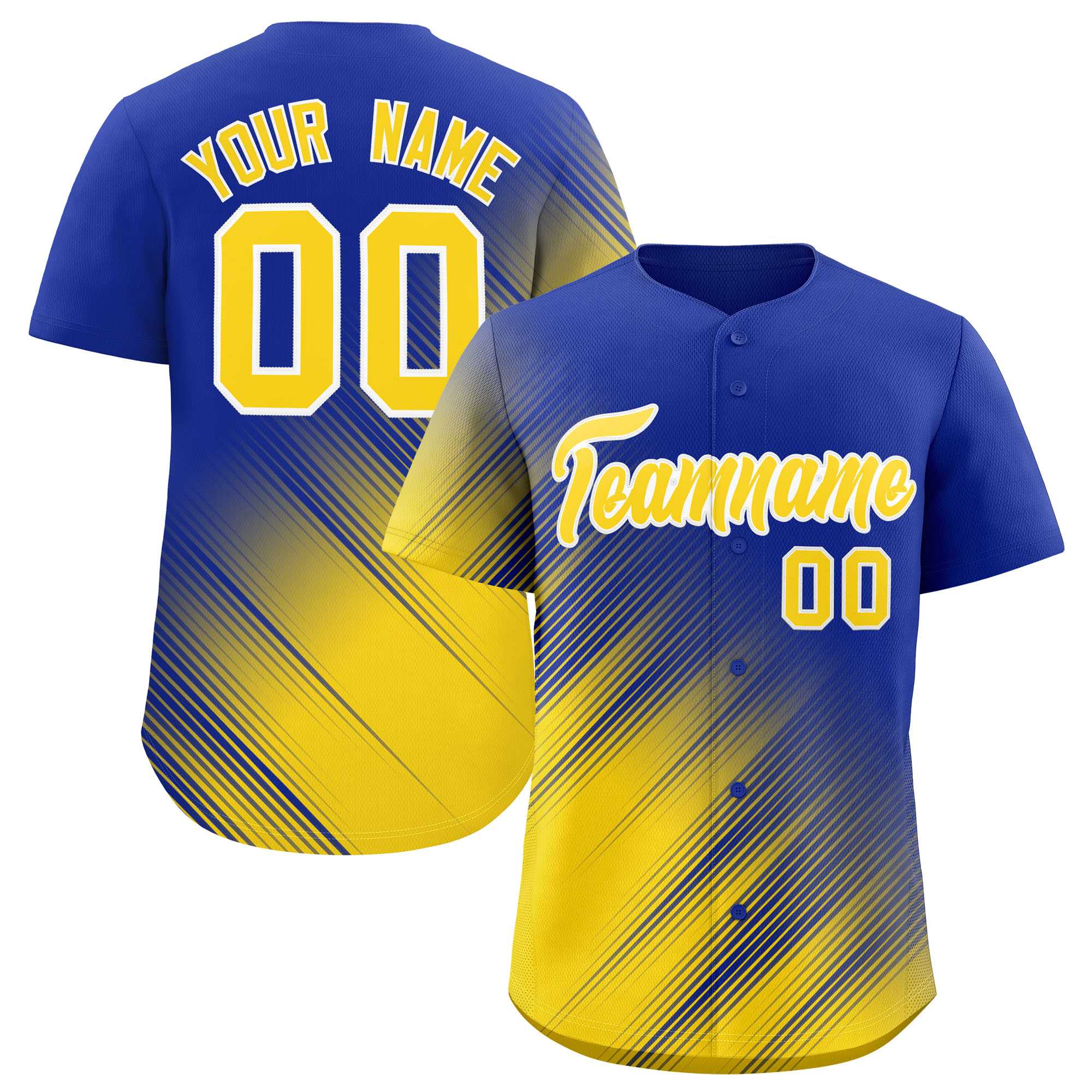 Custom Royal Gold Diagonal Stripe Personalized Gradient Fashion Baseball Jersey