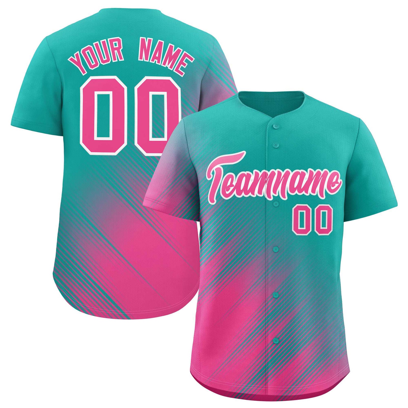 Custom Aqua Pink Diagonal Stripe Personalized Gradient Fashion Baseball Jersey