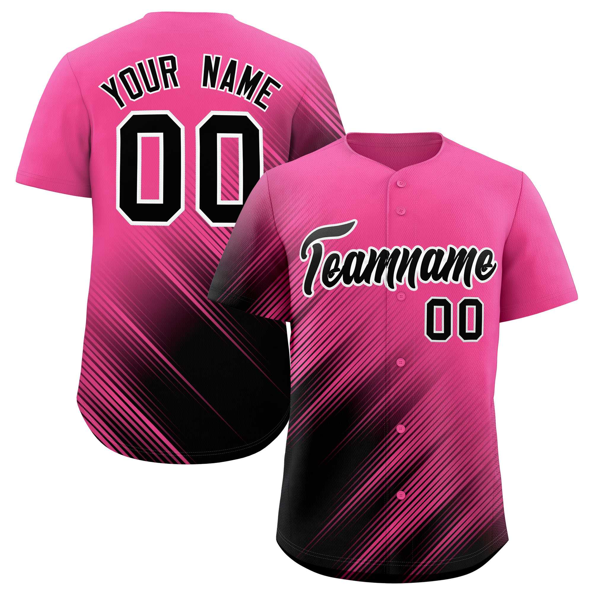 Custom Pink Black Diagonal Stripe Personalized Gradient Fashion Baseball Jersey