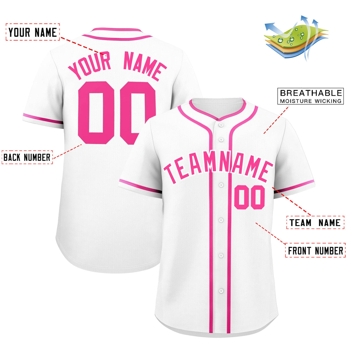 Custom White Pink Personalized Classic Authentic Baseball Jersey