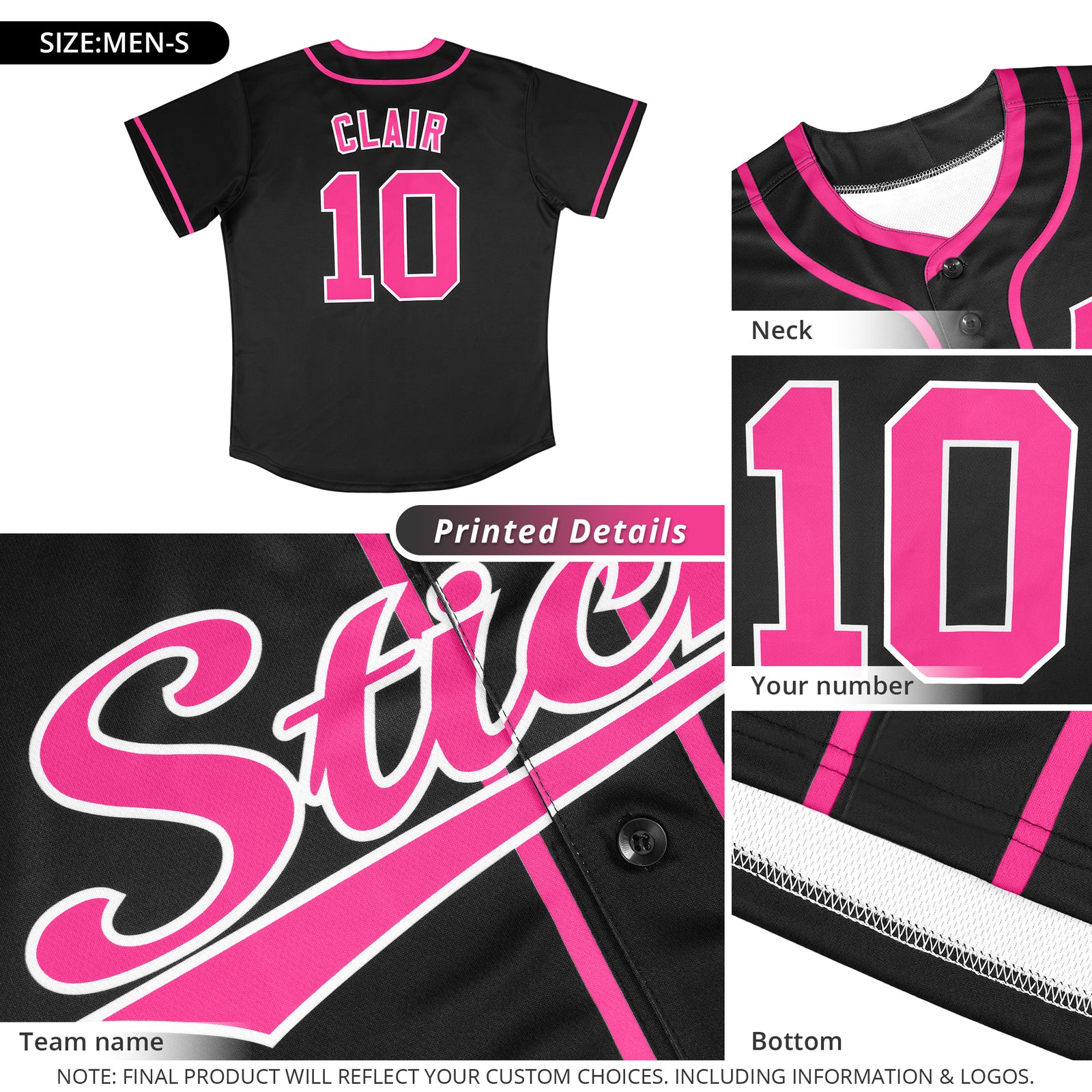 Custom Black Pink Personalized Classic Authentic Baseball Jersey