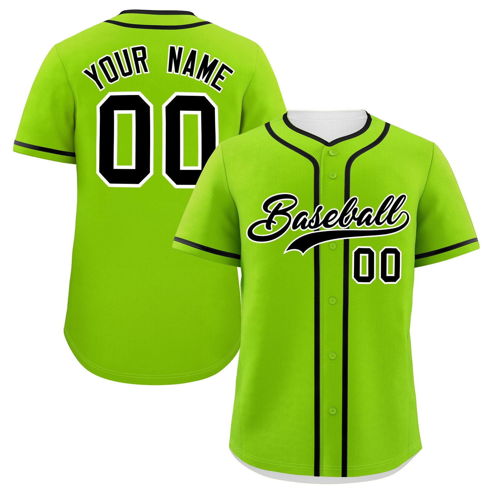Custom Neon Green Black Personalized Classic Authentic Baseball Jersey