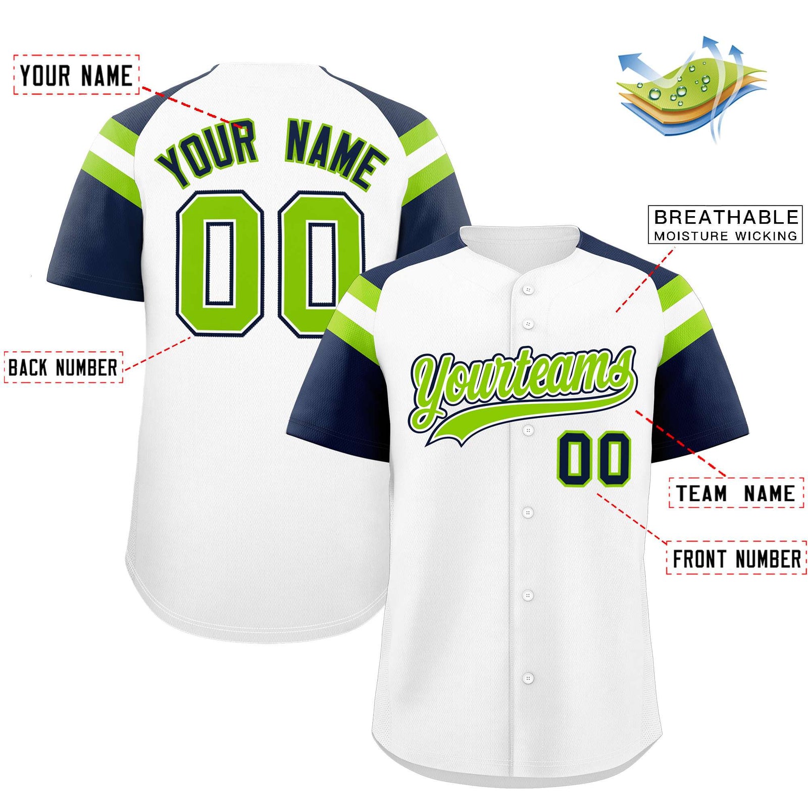 Custom White Navy Contrast Raglan Sleeves Authentic Baseball Jersey