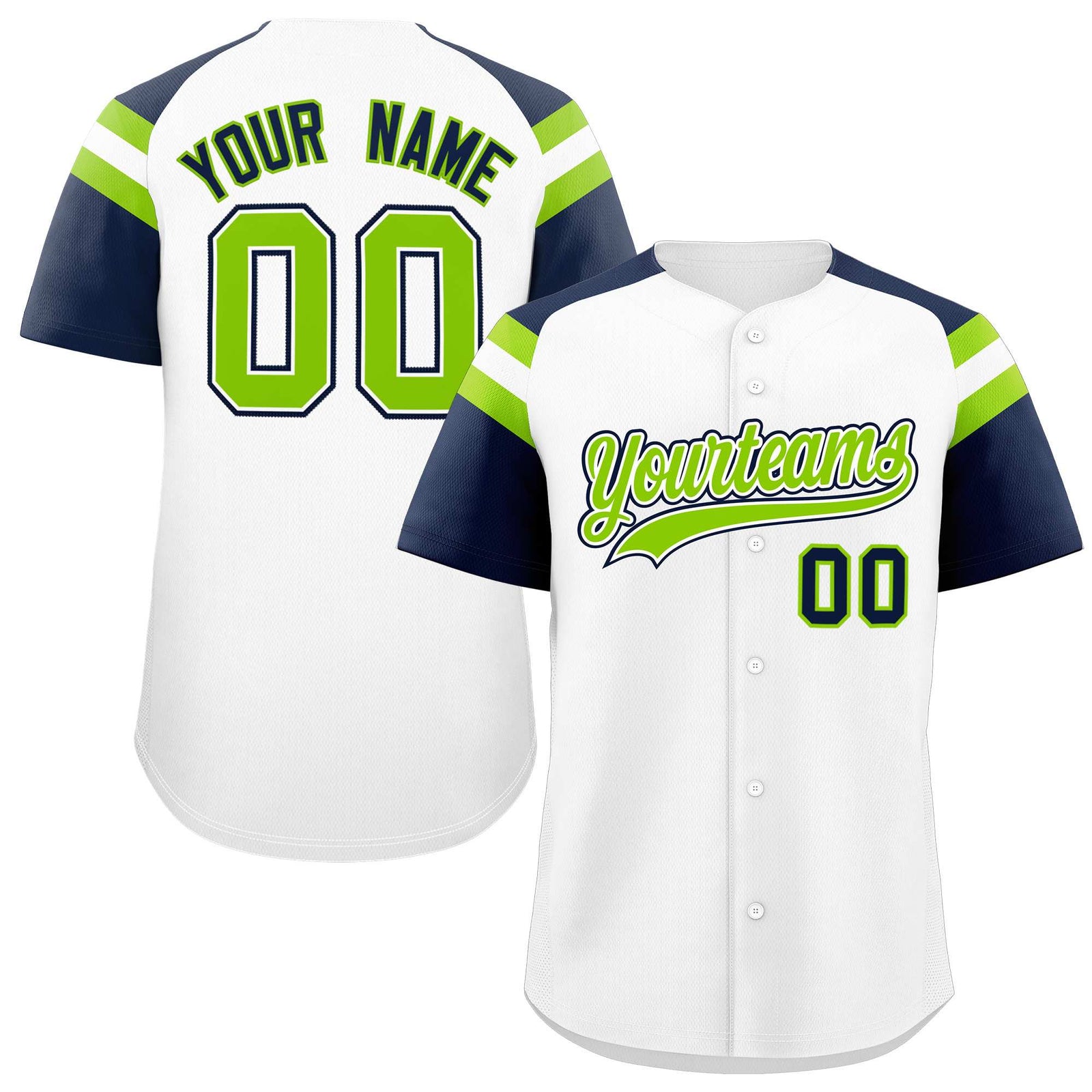 Custom White Navy Contrast Raglan Sleeves Authentic Baseball Jersey