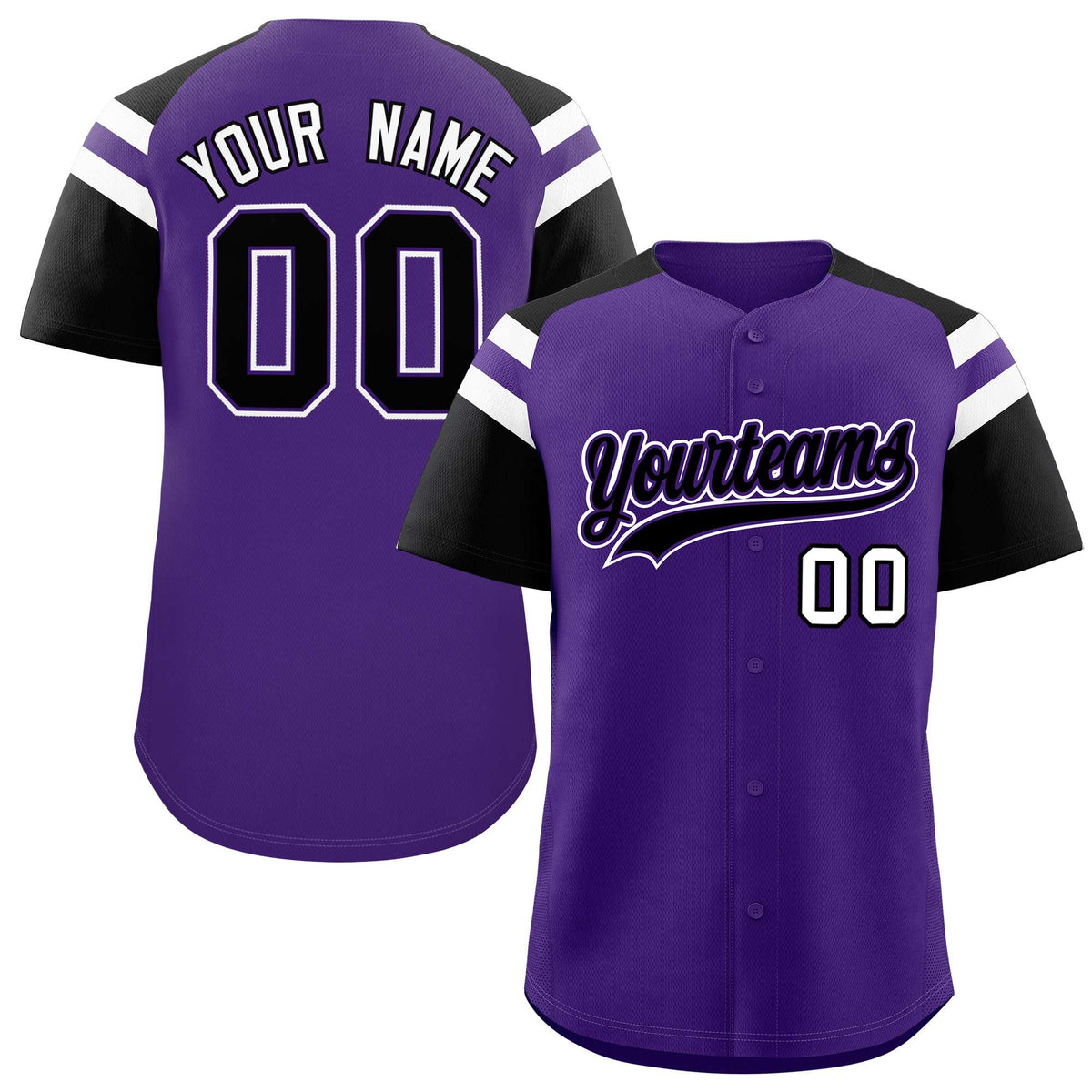 Custom Purple Black Contrast Raglan Sleeves Authentic Baseball Jersey