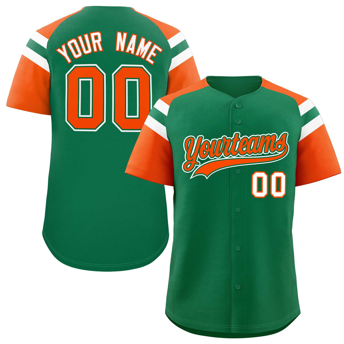 Custom Kelly Green Orange Contrast Raglan Sleeves Authentic Baseball Jersey