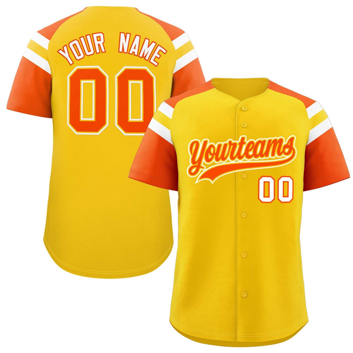 Custom Gold Orange Contrast Raglan Sleeves Authentic Baseball Jersey