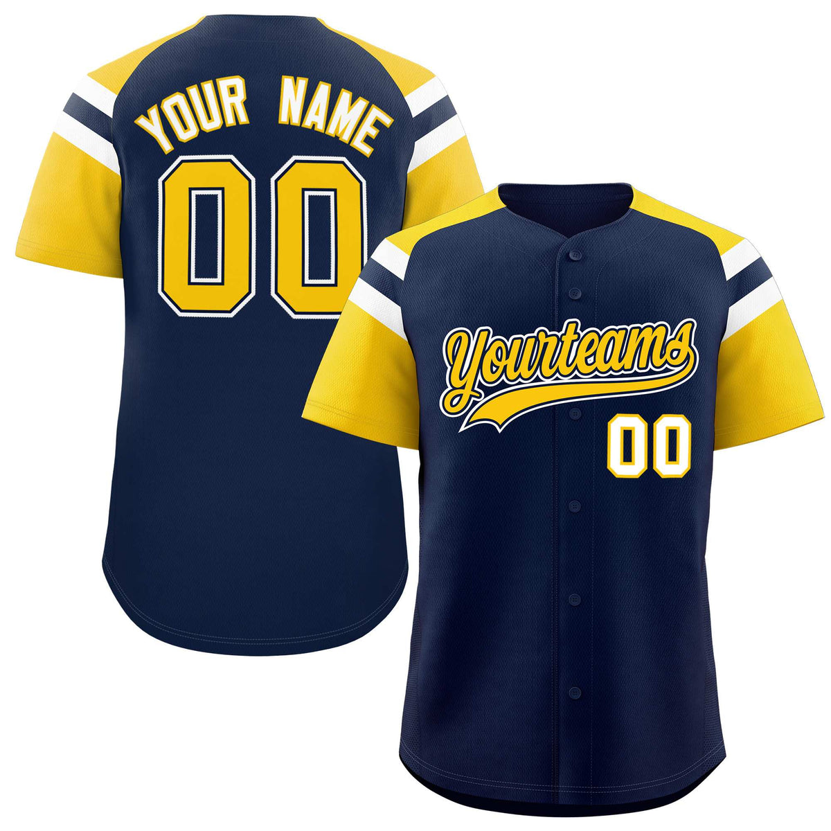 Custom Navy Gold Contrast Raglan Sleeves Authentic Baseball Jersey