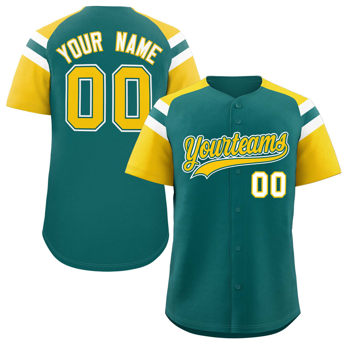 Custom Aqua Gold Contrast Raglan Sleeves Authentic Baseball Jersey