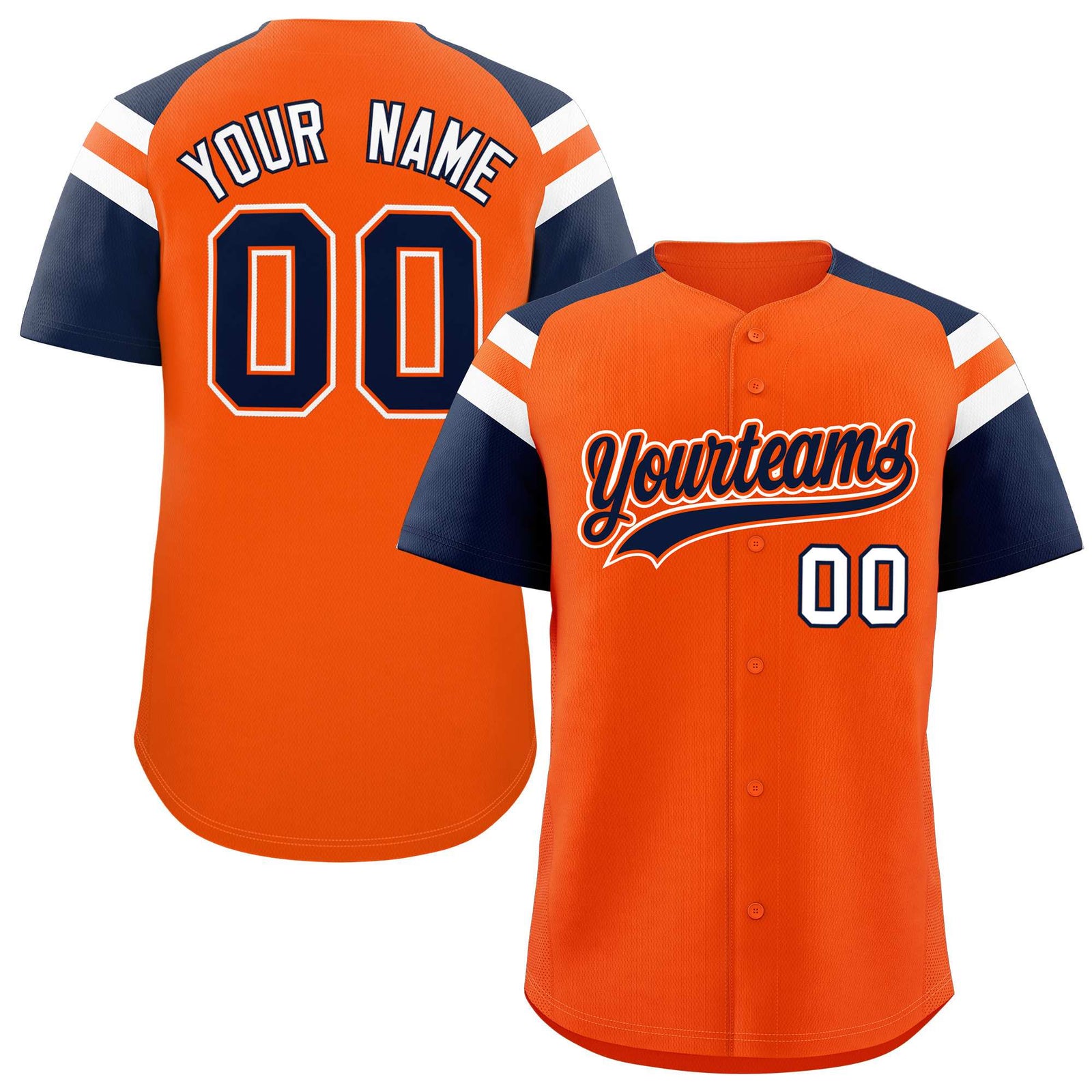 Custom Orange Navy Contrast Raglan Sleeves Authentic Baseball Jersey