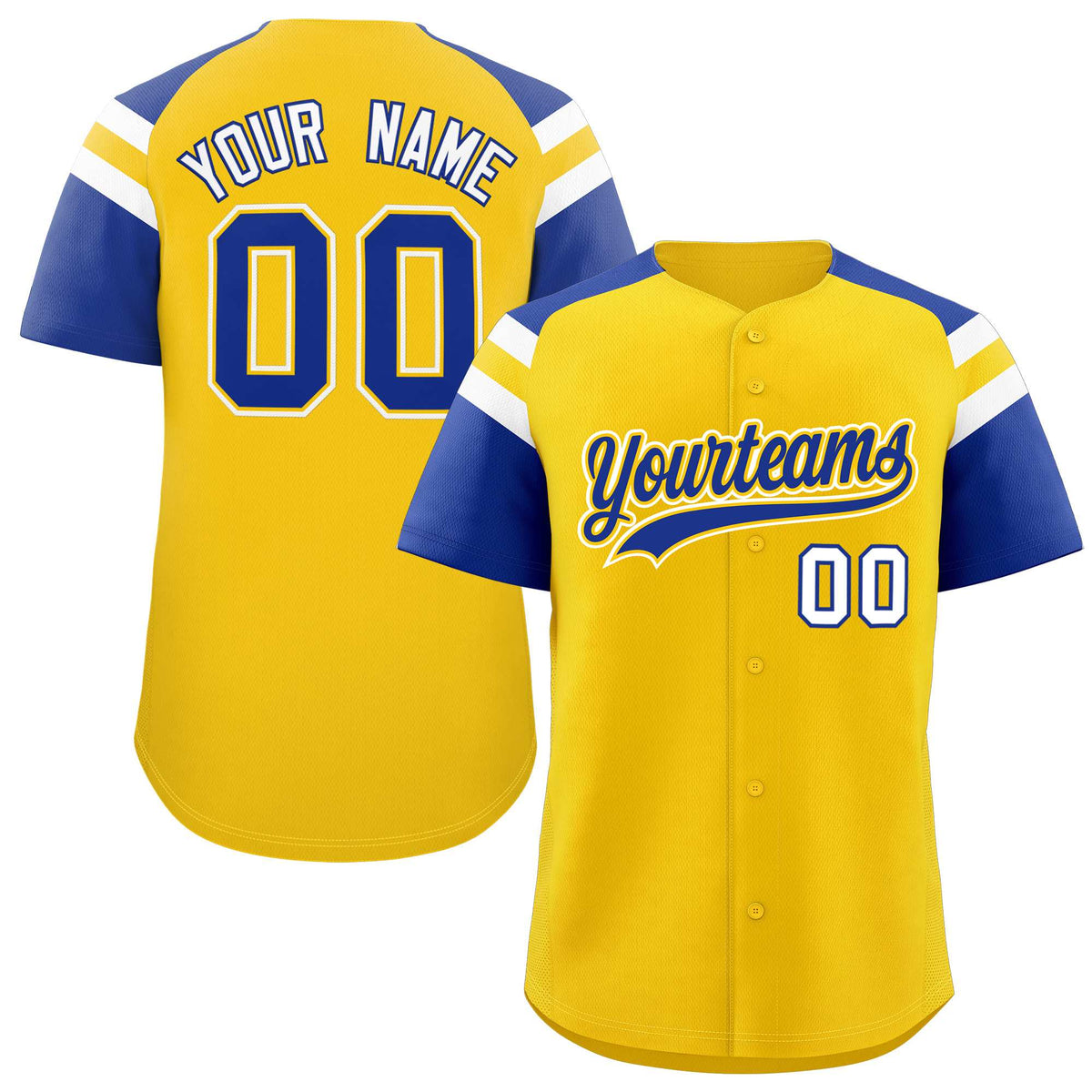 Custom Gold Royal Contrast Raglan Sleeves Authentic Baseball Jersey