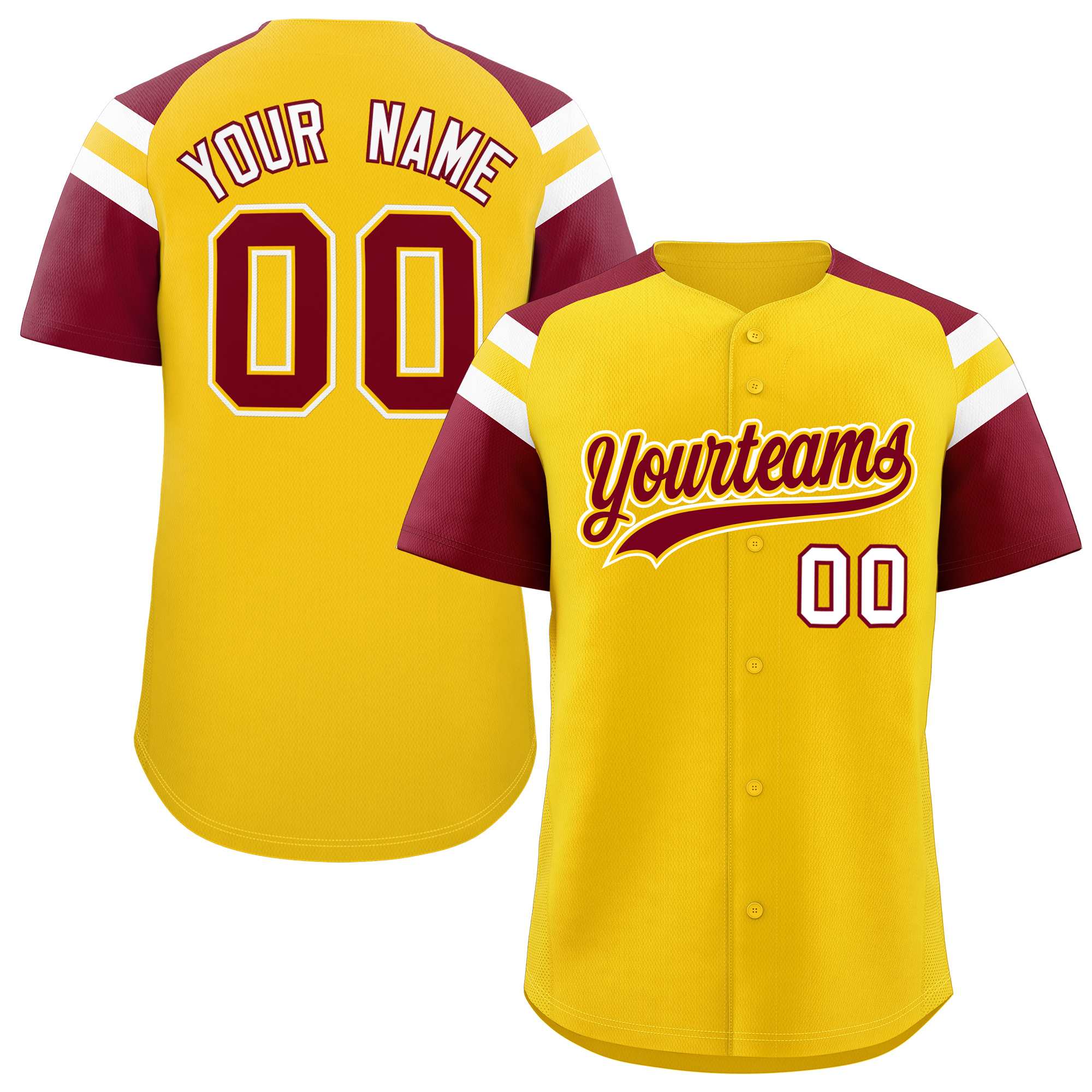 Custom Gold Crimson Contrast Raglan Sleeves Authentic Baseball Jersey