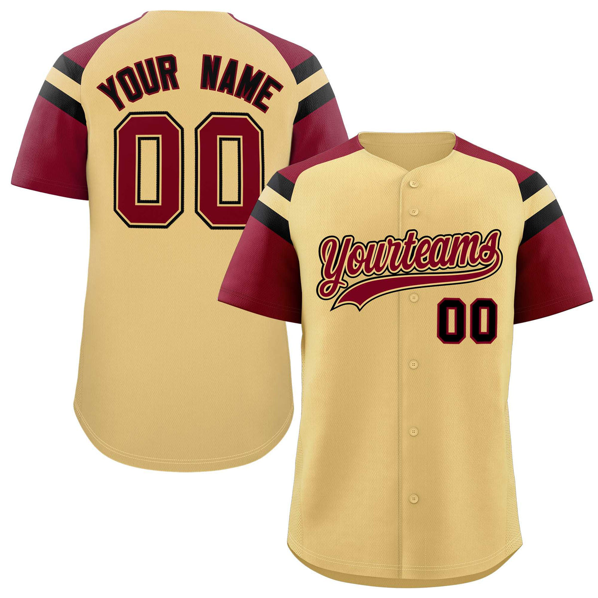 Custom Khaki Crimson Contrast Raglan Sleeves Authentic Baseball Jersey