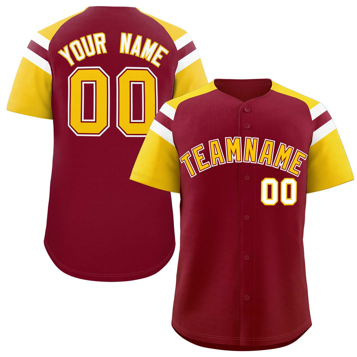 Custom Crimson Gold Contrast Raglan Sleeves Authentic Baseball Jersey