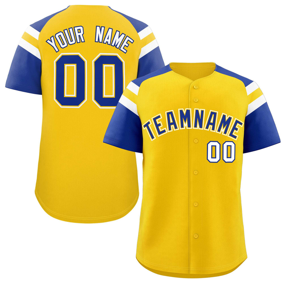 Custom Gold Royal Contrast Raglan Sleeves Authentic Baseball Jersey