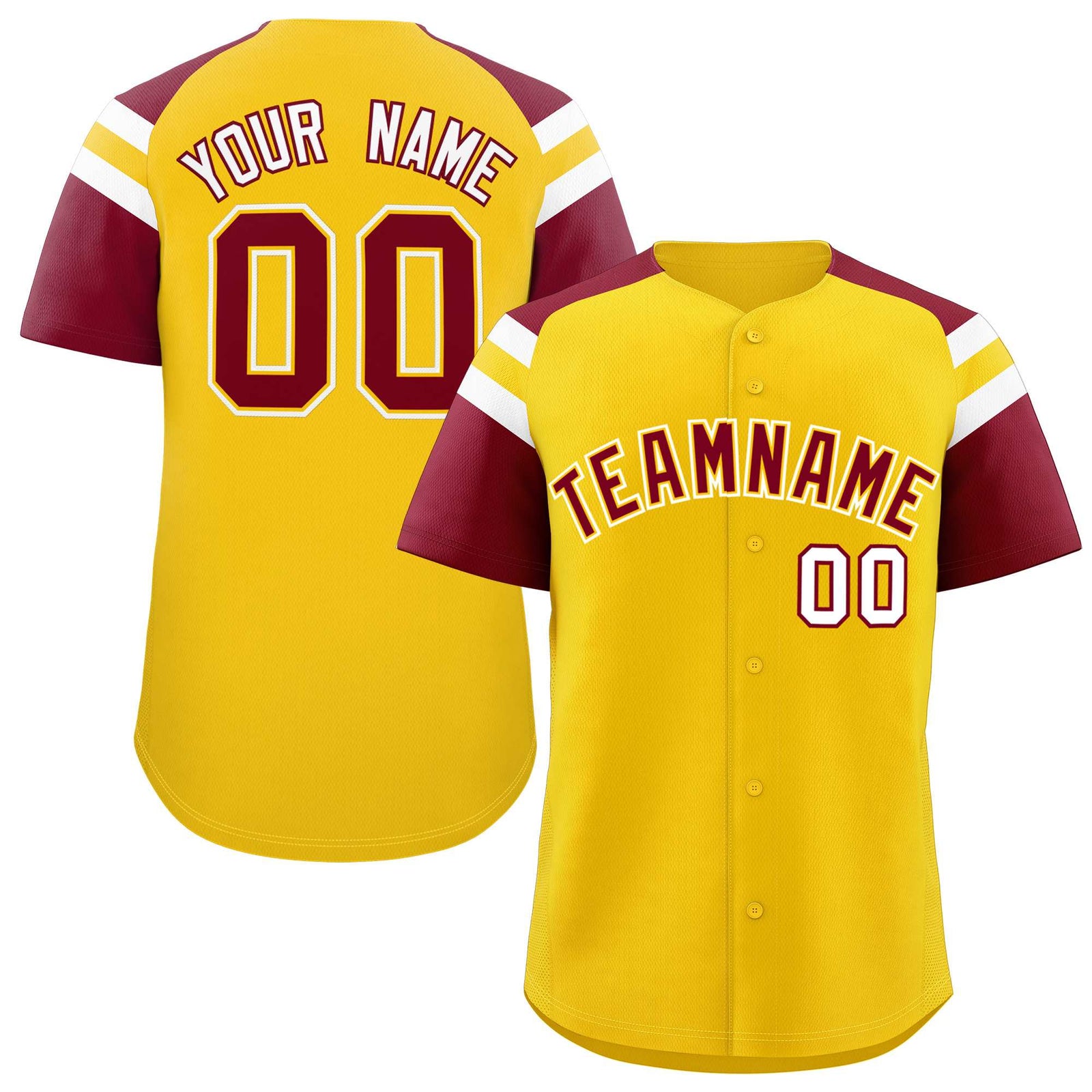 Custom Gold Crimson Contrast Raglan Sleeves Authentic Baseball Jersey