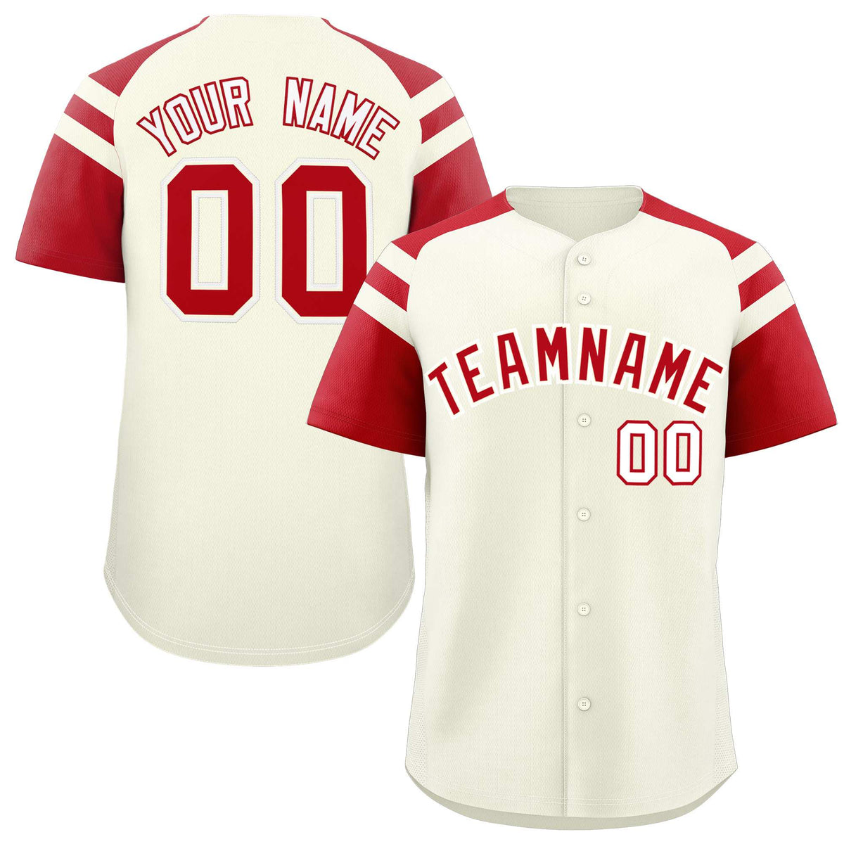 Custom Cream Red Contrast Raglan Sleeves Authentic Baseball Jersey