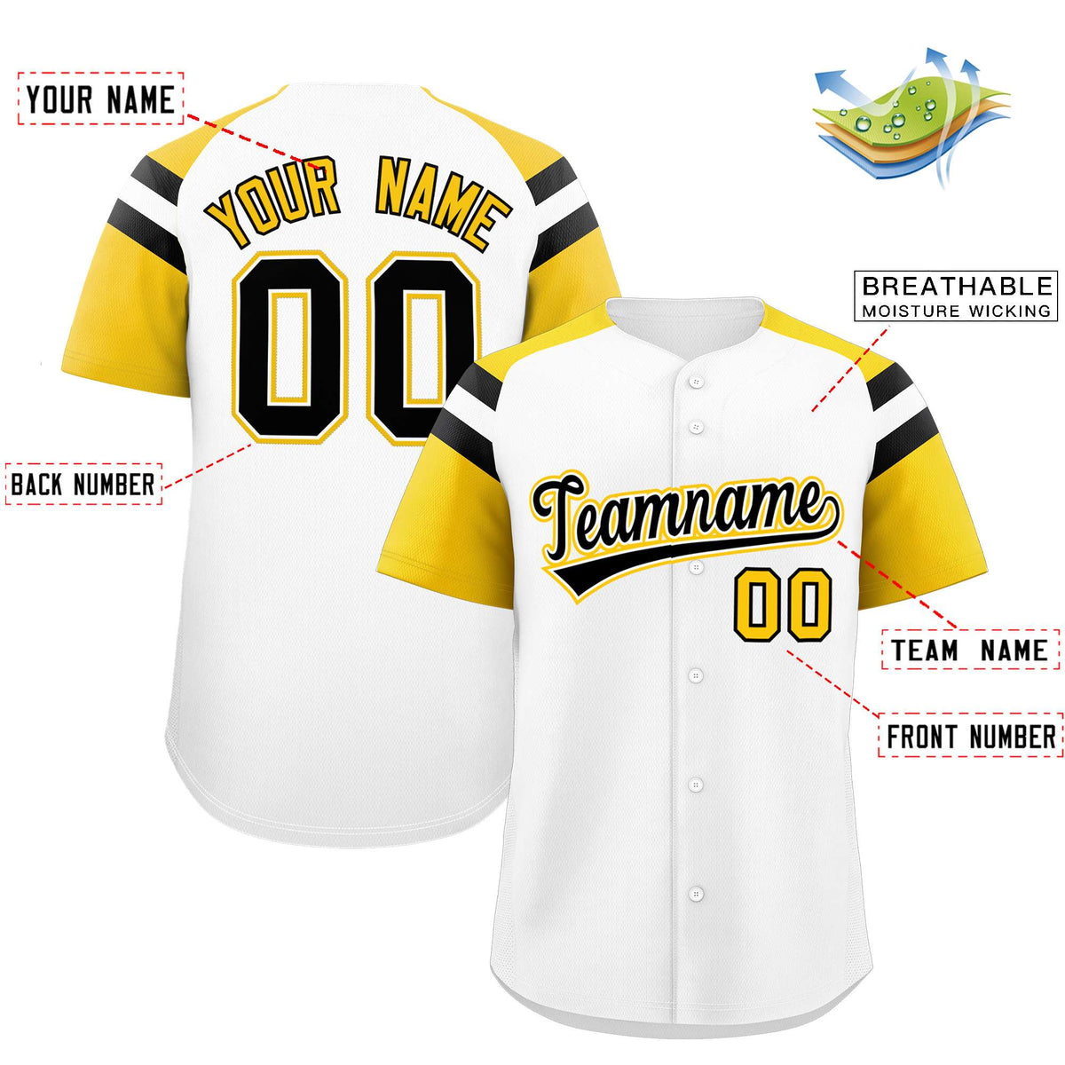 Custom White Gold Contrast Raglan Sleeves Authentic Baseball Jersey