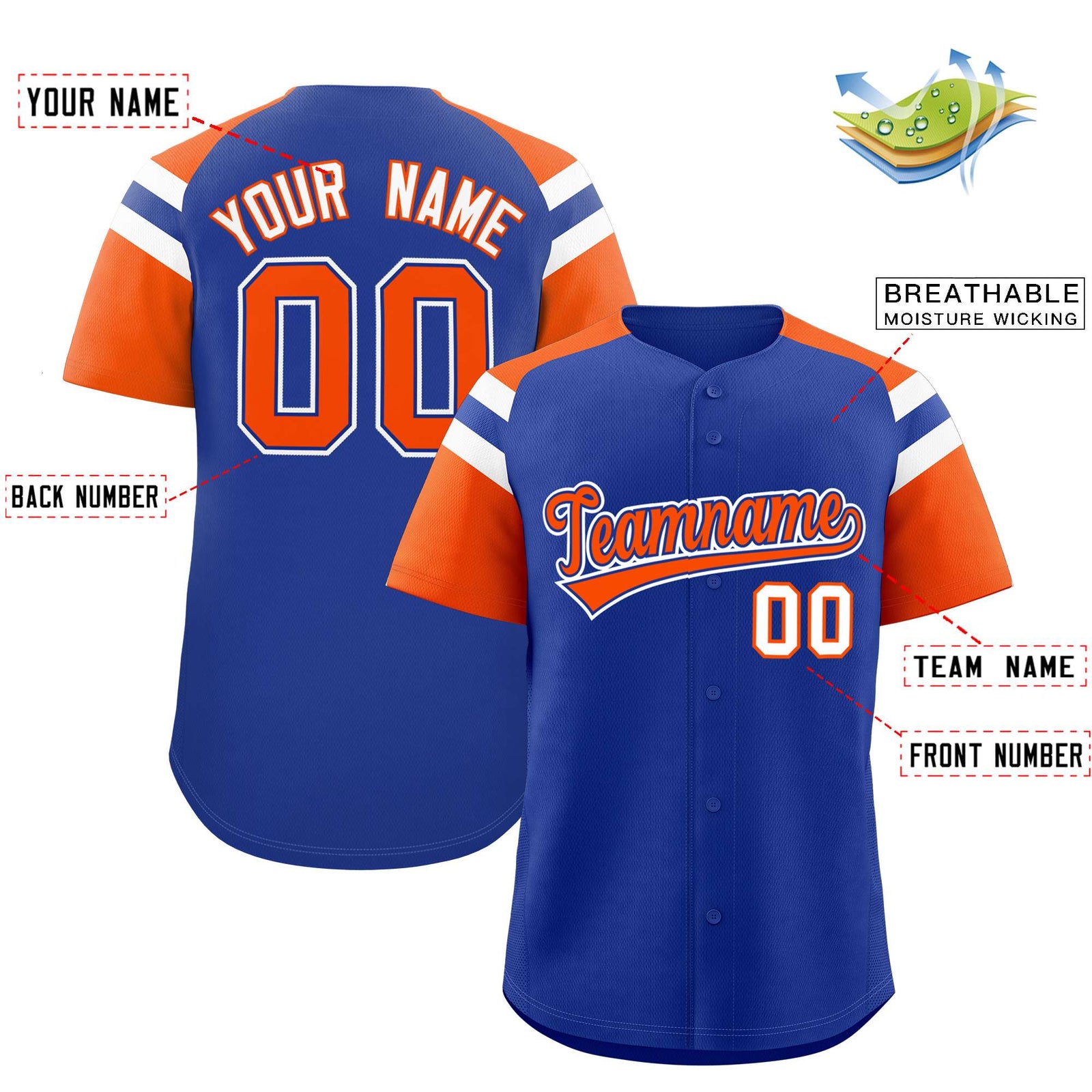 Custom Royal Orange Contrast Raglan Sleeves Authentic Baseball Jersey