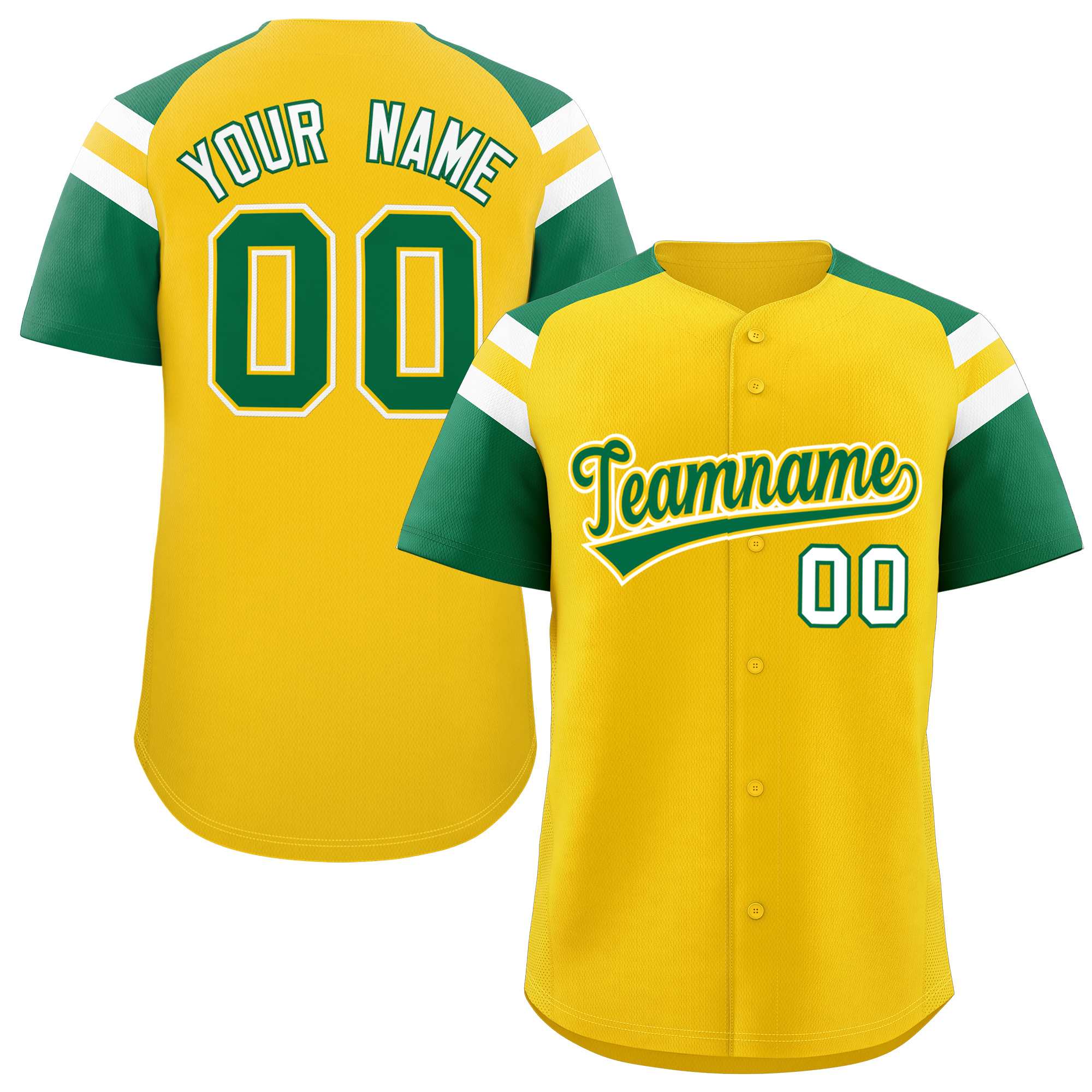 Custom-Gold-Kelly-Green-Contrast-Raglan-Sleeves-Authentic-Baseball-Jersey-054