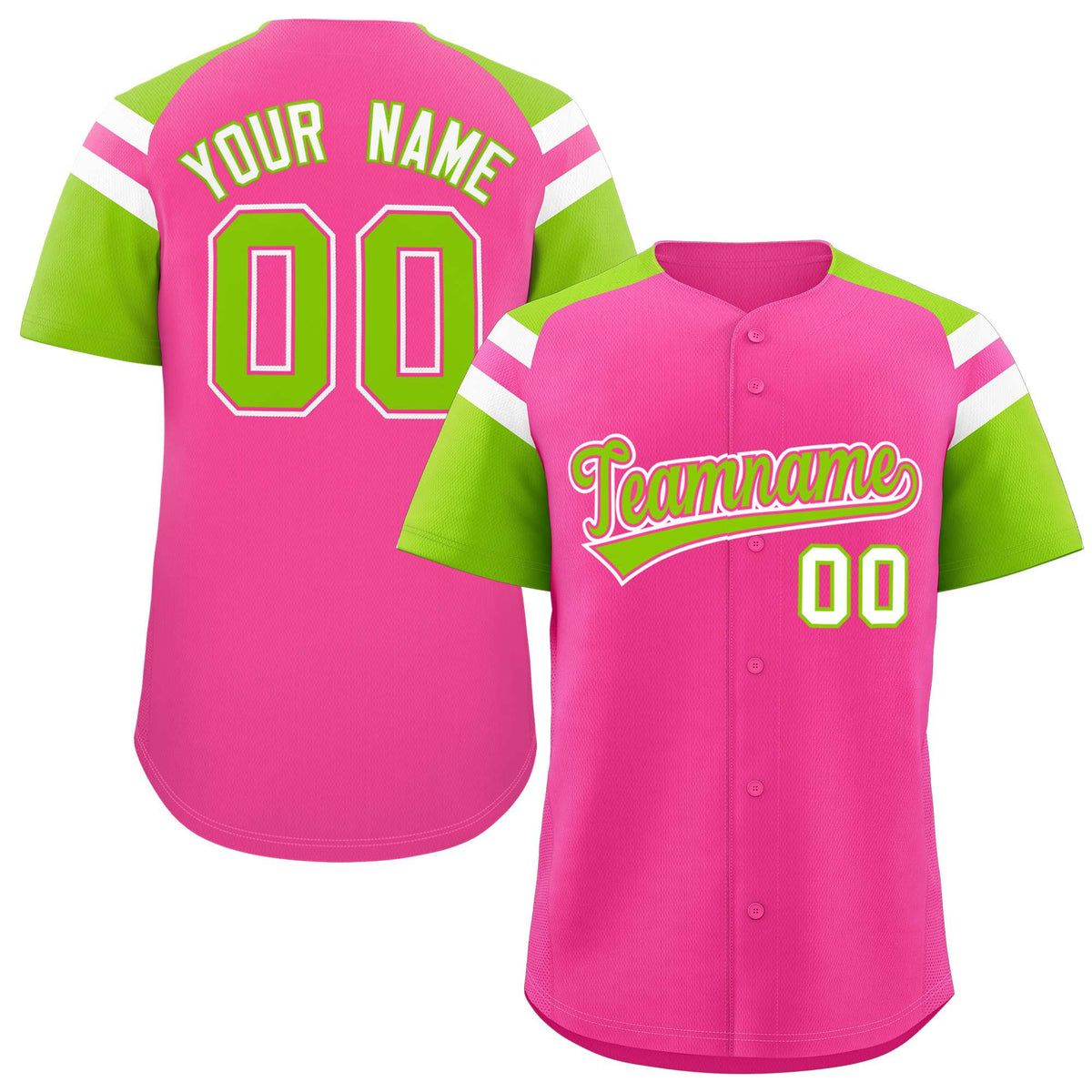 Custom-Pink-Neon-Green-Contrast-Raglan-Sleeves-Authentic-Baseball-Jersey-091