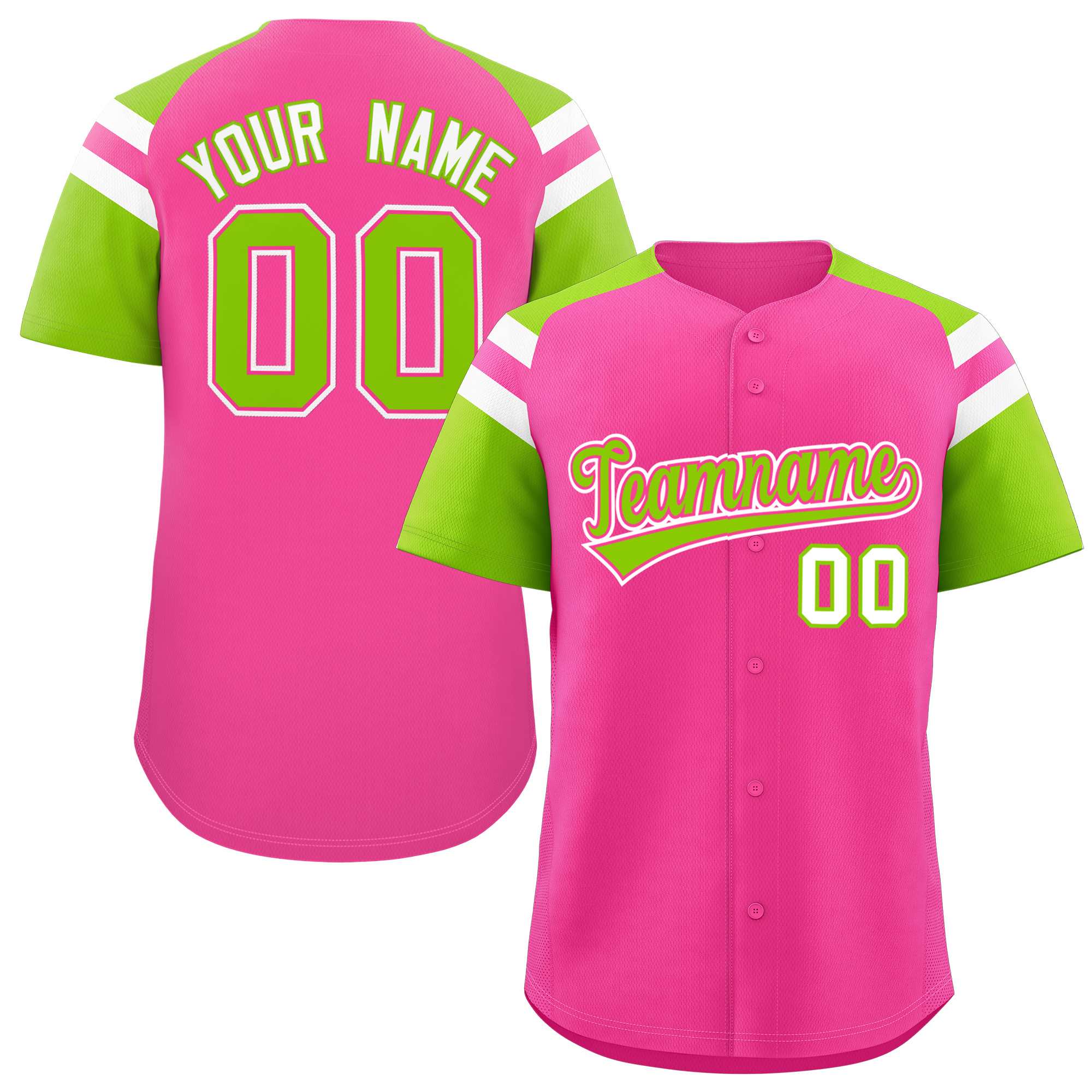Custom-Pink-Neon-Green-Contrast-Raglan-Sleeves-Authentic-Baseball-Jersey-091