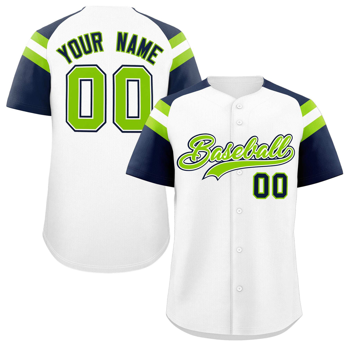 Custom White Navy Contrast Raglan Sleeves Authentic Baseball Jersey