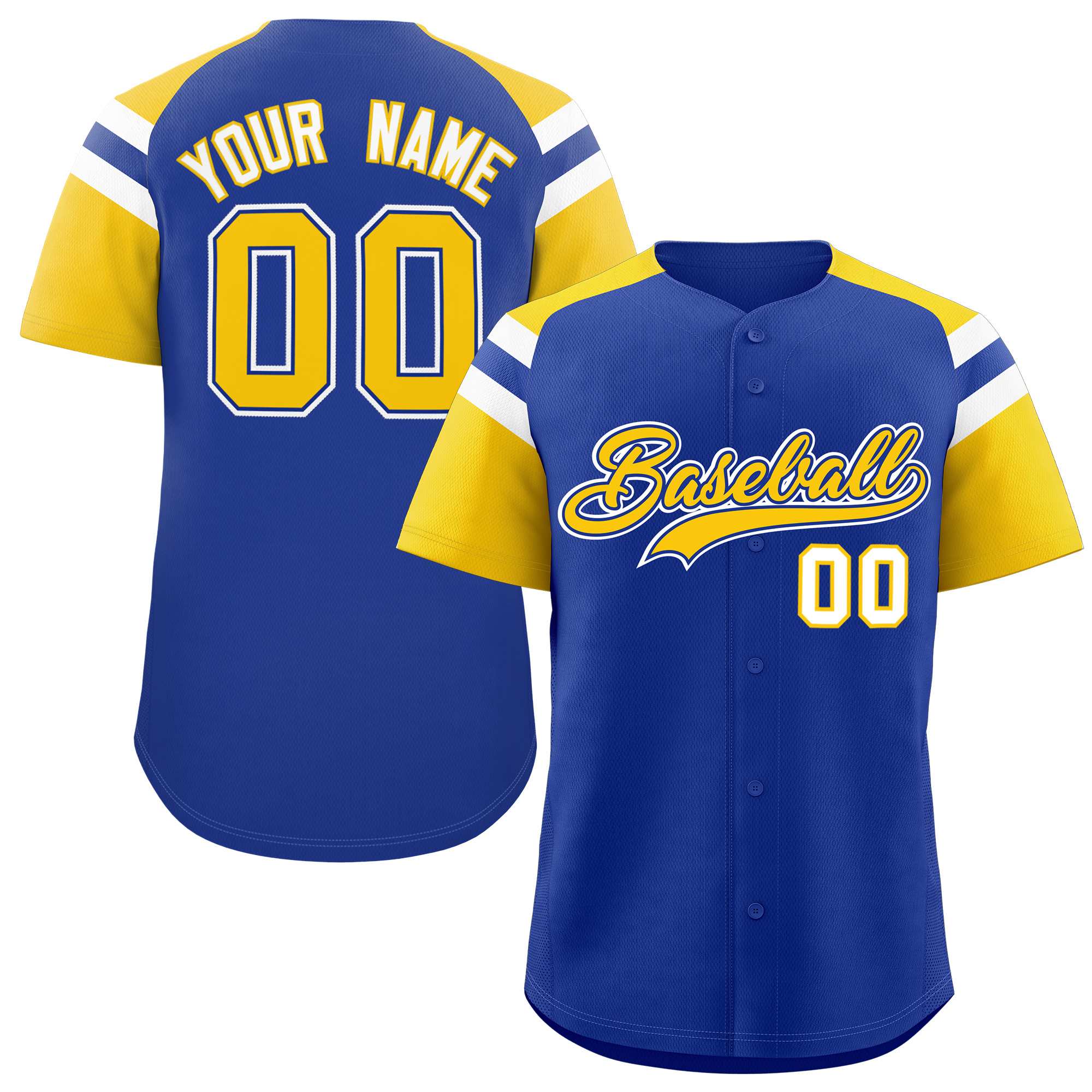 Custom Royal Gold Contrast Raglan Sleeves Authentic Baseball Jersey