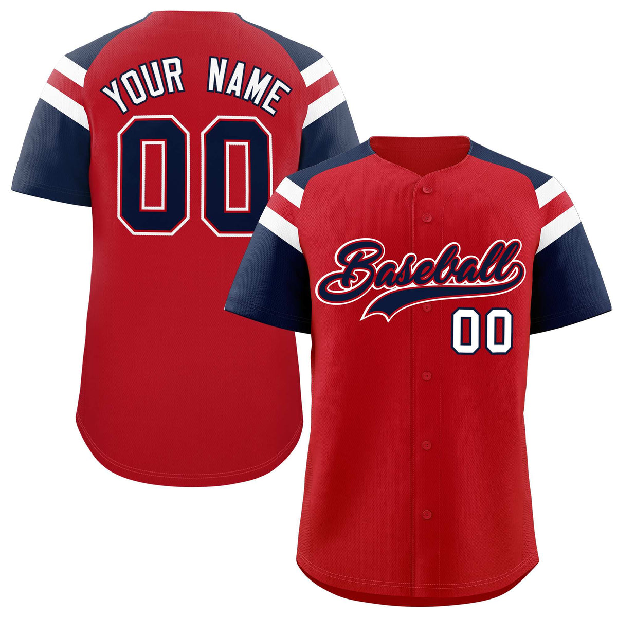 Custom Red Navy Contrast Raglan Sleeves Authentic Baseball Jersey