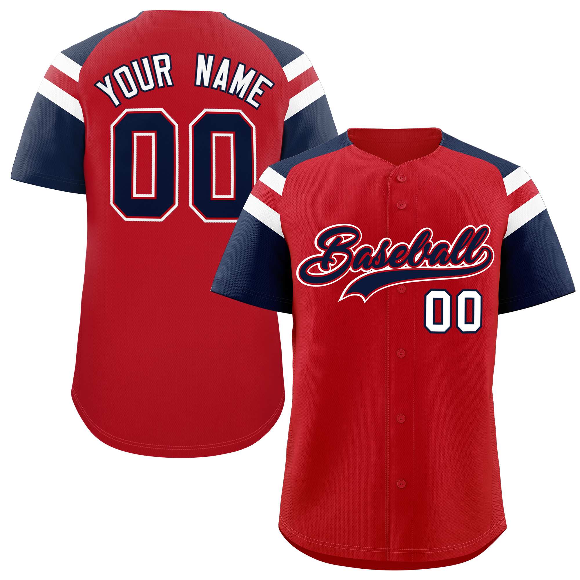 Custom Red Navy Contrast Raglan Sleeves Authentic Baseball Jersey