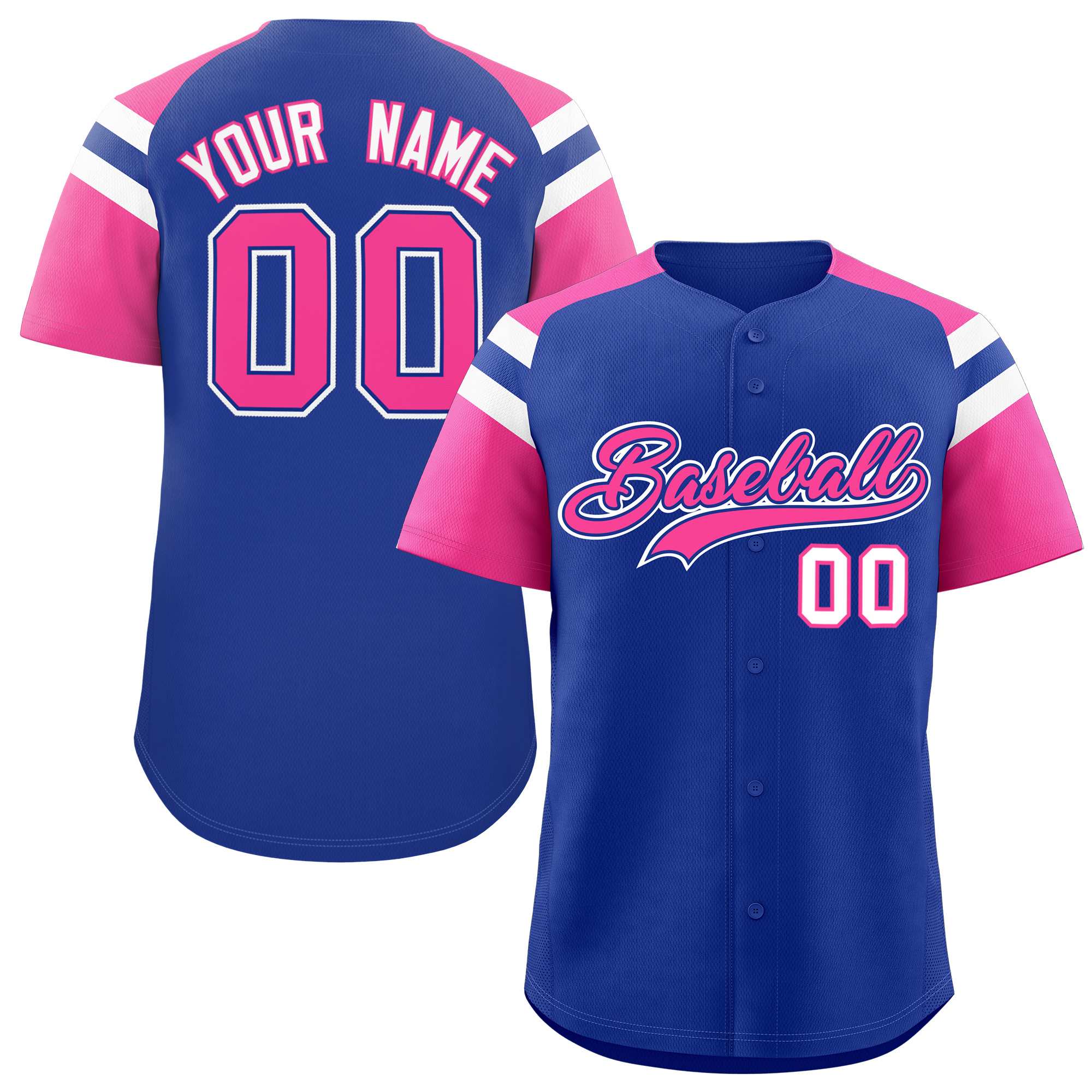 Custom Royal Pink Contrast Raglan Sleeves Authentic Baseball Jersey