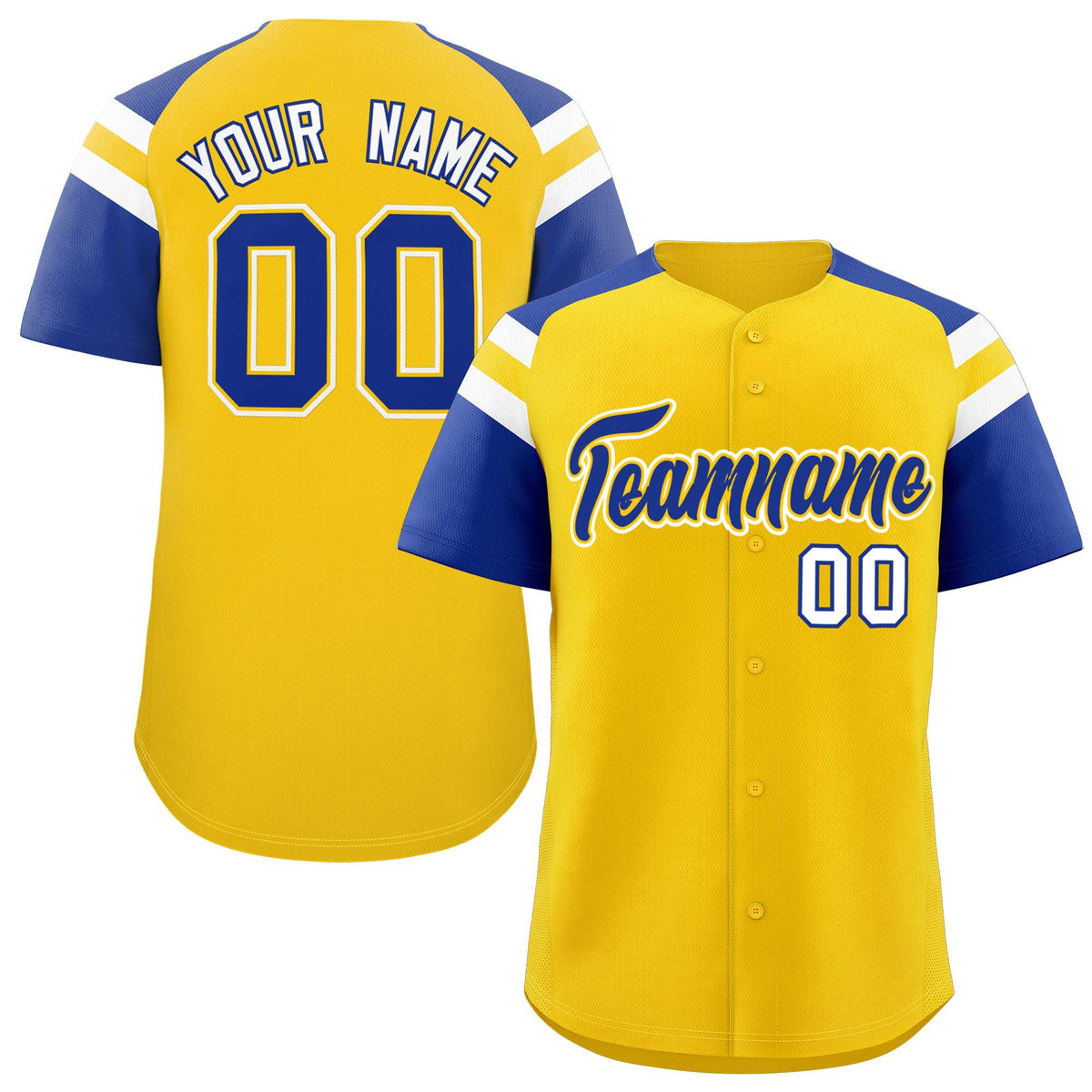 Custom Gold Royal Contrast Raglan Sleeves Authentic Baseball Jersey