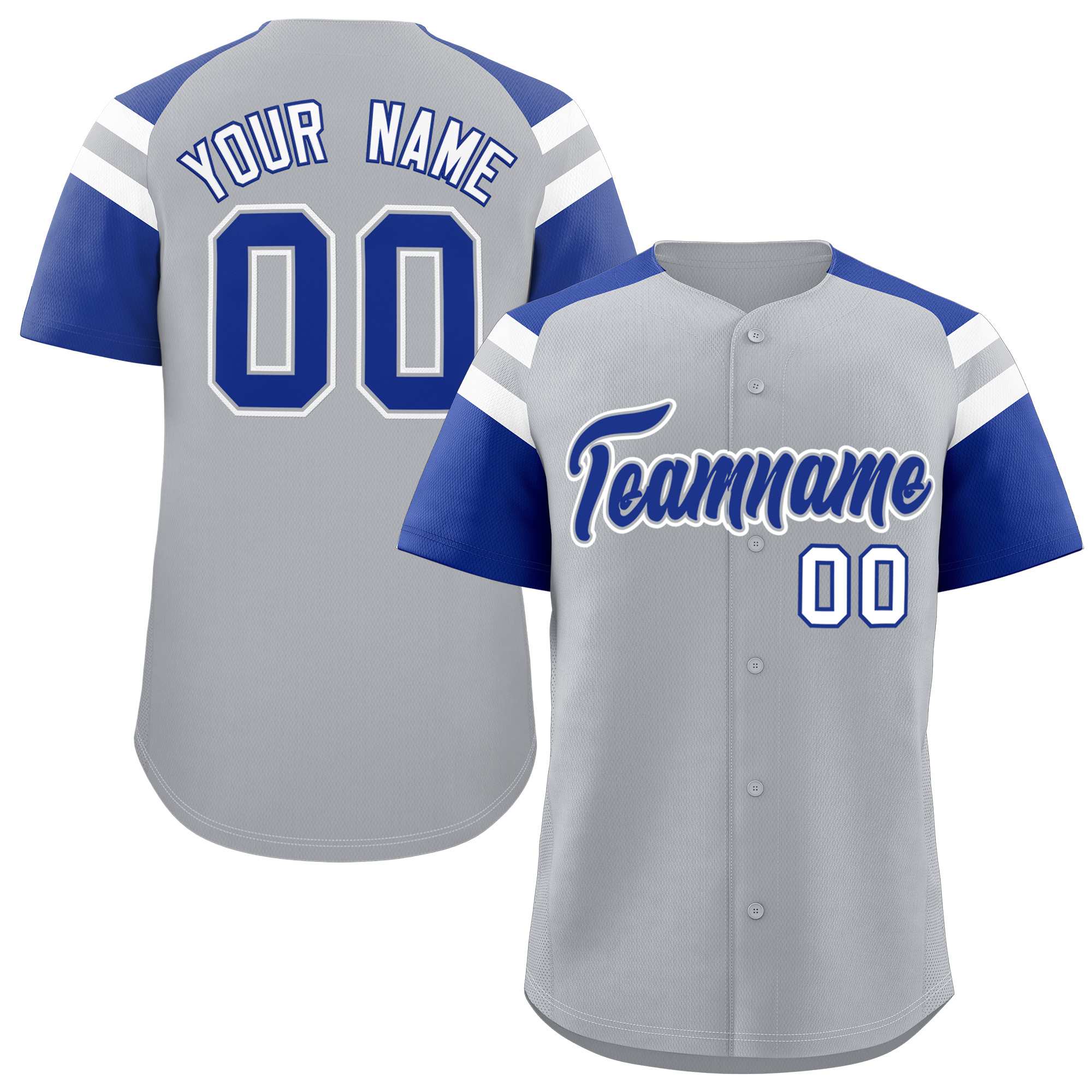 Custom Silver Royal Contrast Raglan Sleeves Authentic Baseball Jersey