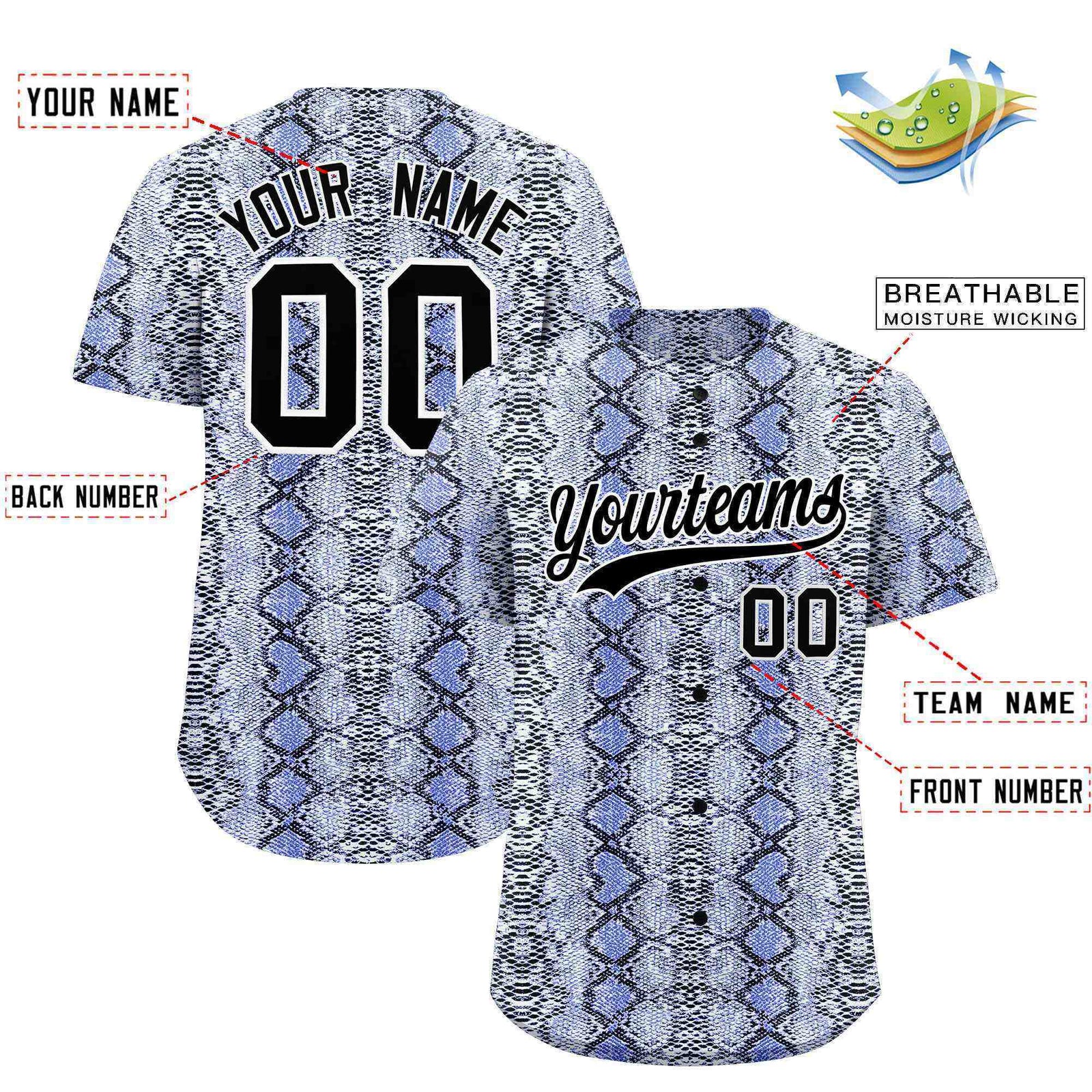 Custom Multi Color Snakeskin Pattern Authentic Baseball Jersey