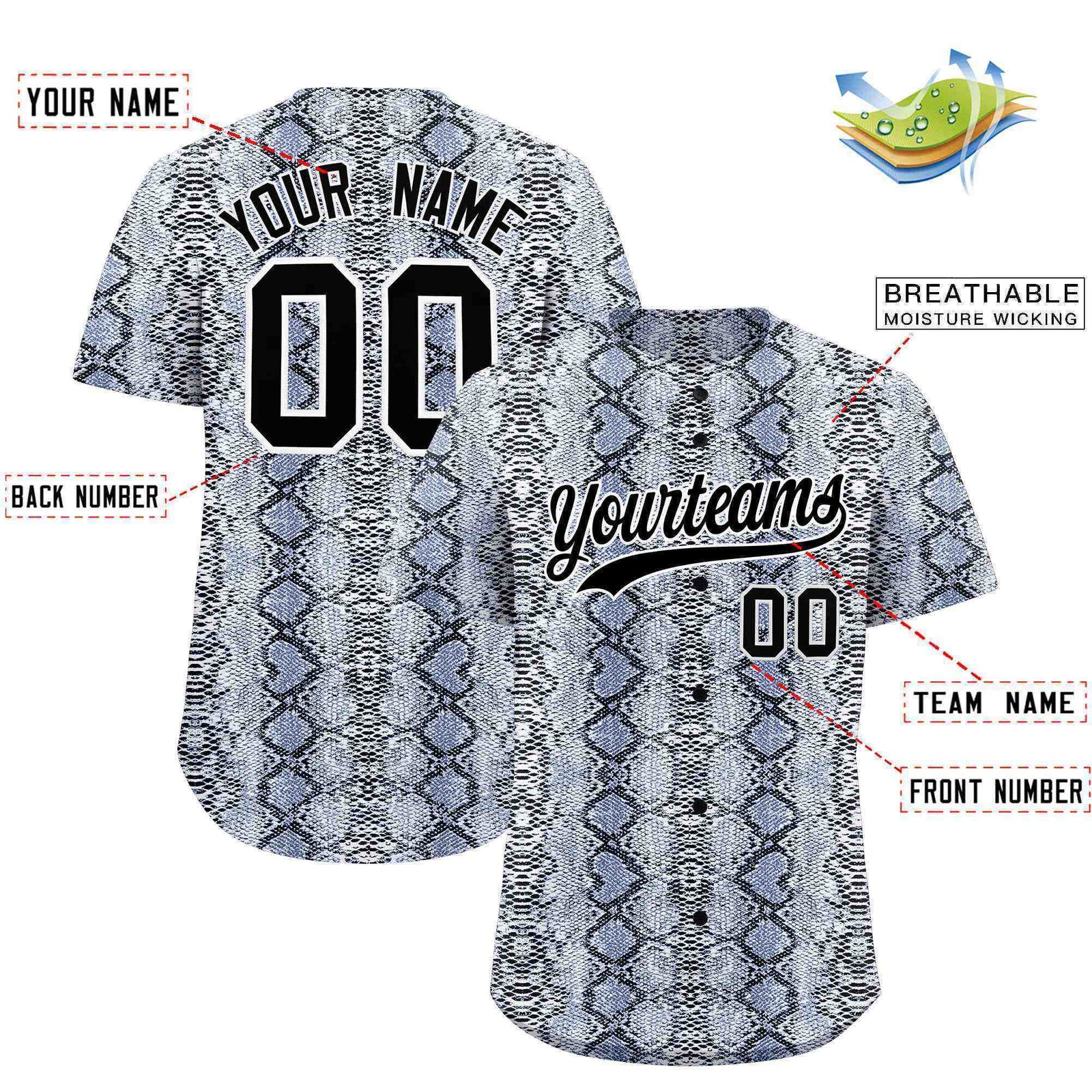 Custom Multi Color Snakeskin Pattern Authentic Baseball Jersey