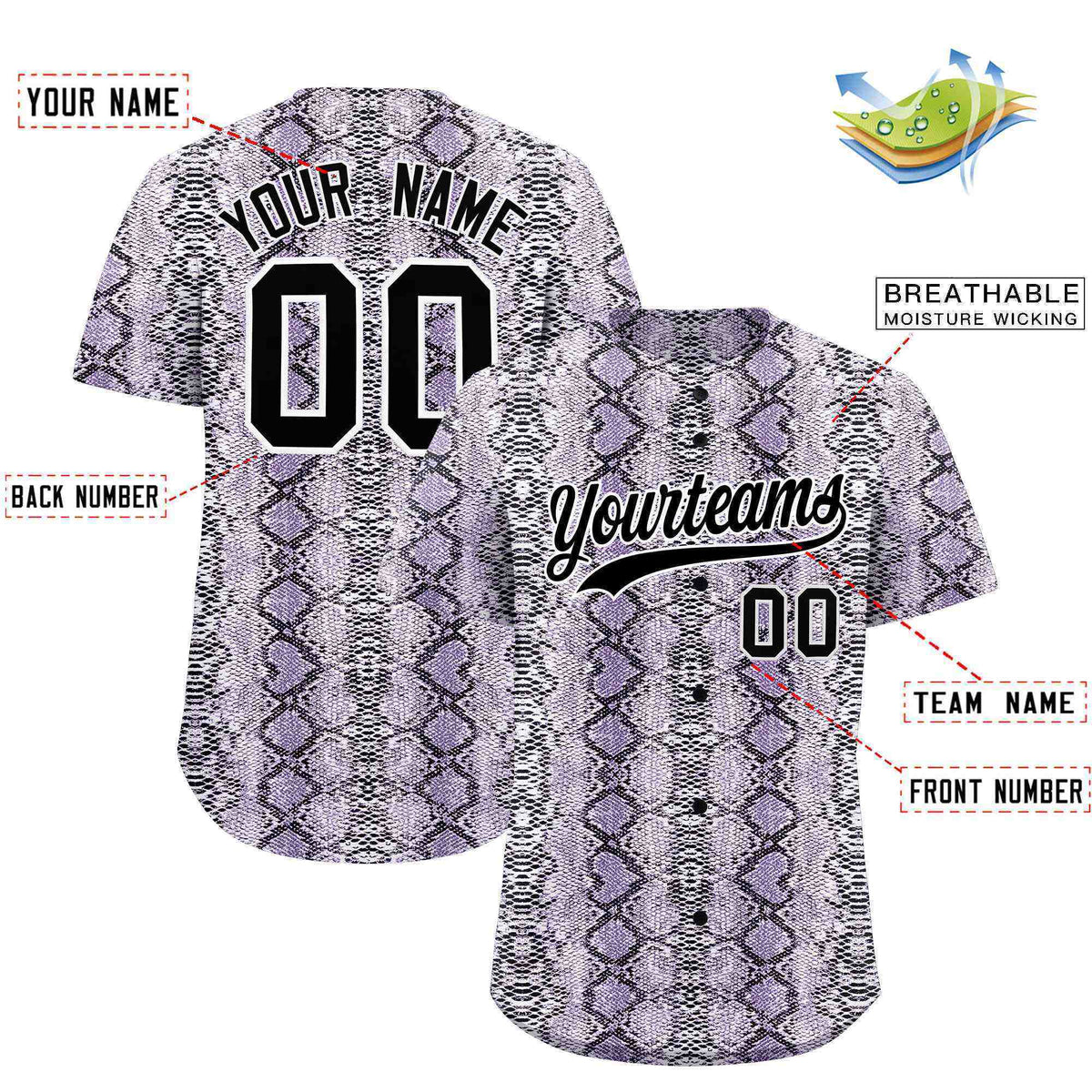 Custom Multi Color Snakeskin Pattern Authentic Baseball Jersey