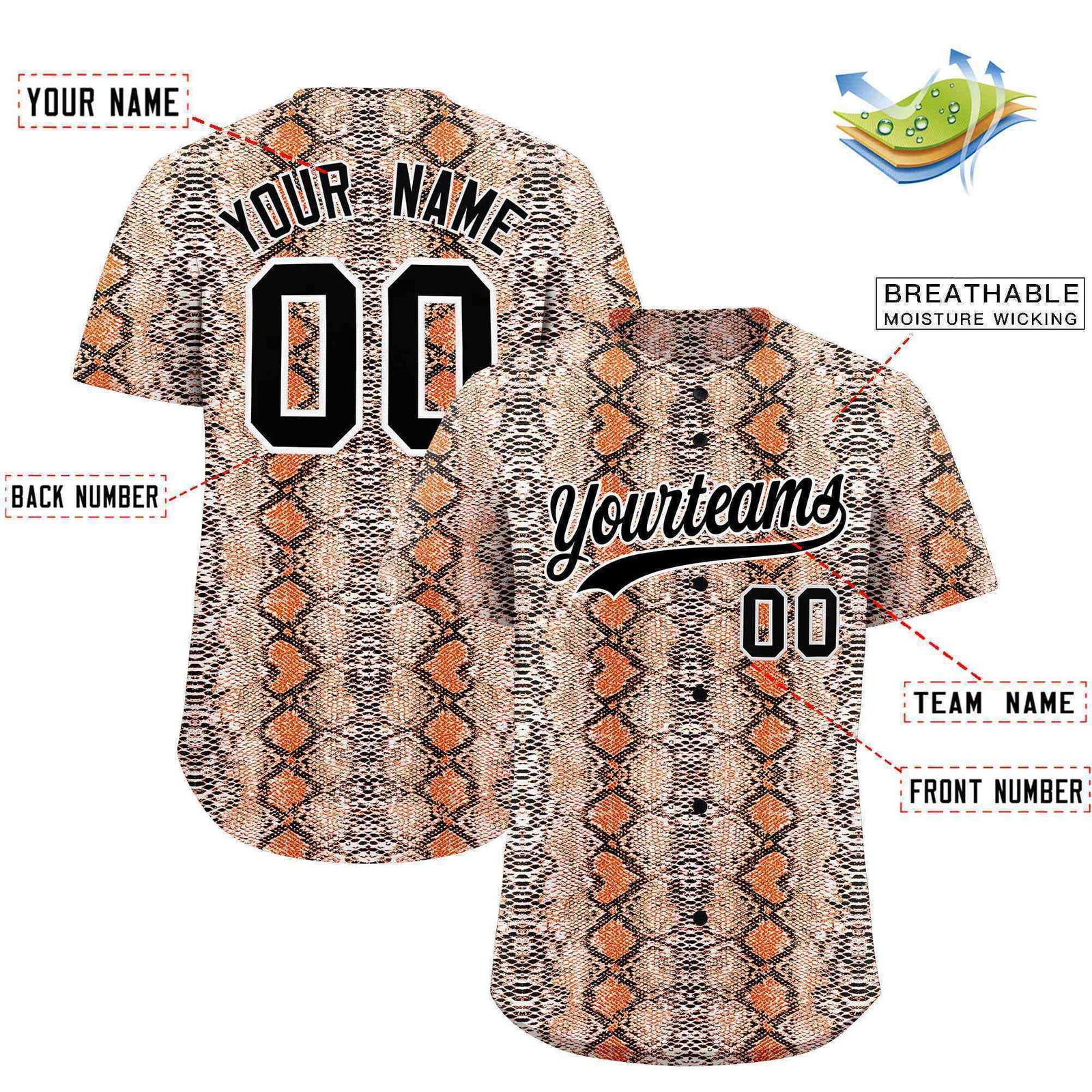 Custom Multi Color Snakeskin Pattern Authentic Baseball Jersey