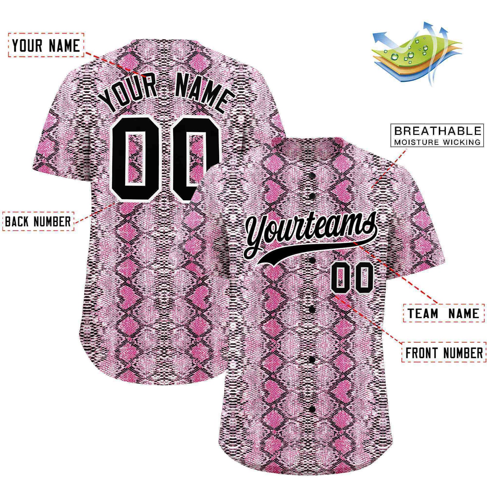 Custom Multi Color Snakeskin Pattern Authentic Baseball Jersey