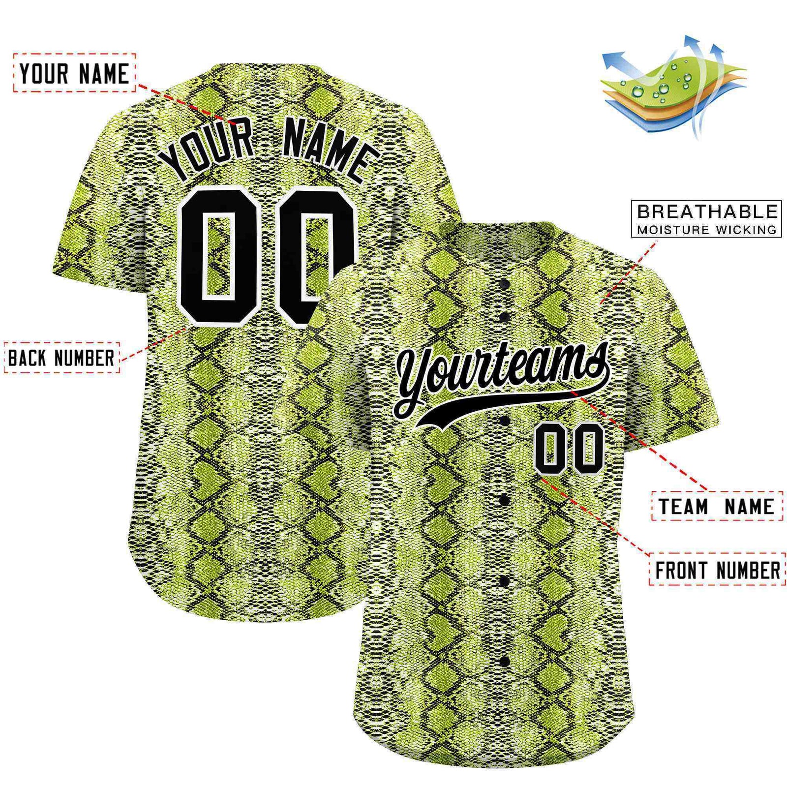 Custom Multi Color Snakeskin Pattern Authentic Baseball Jersey