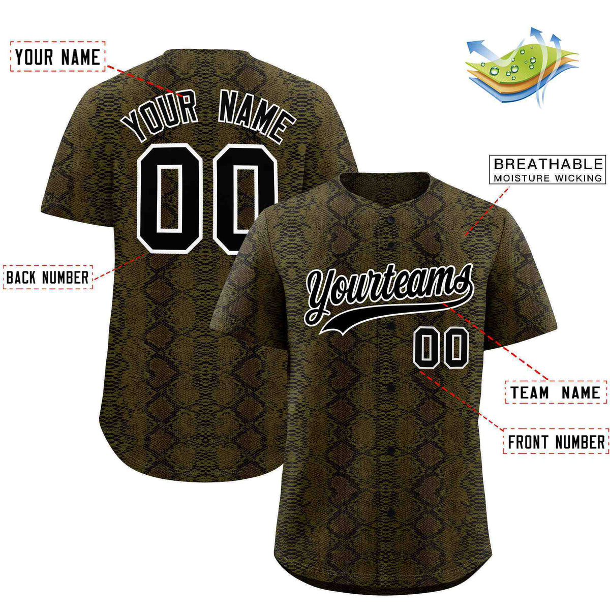Custom Multi Color Snakeskin Pattern Authentic Baseball Jersey