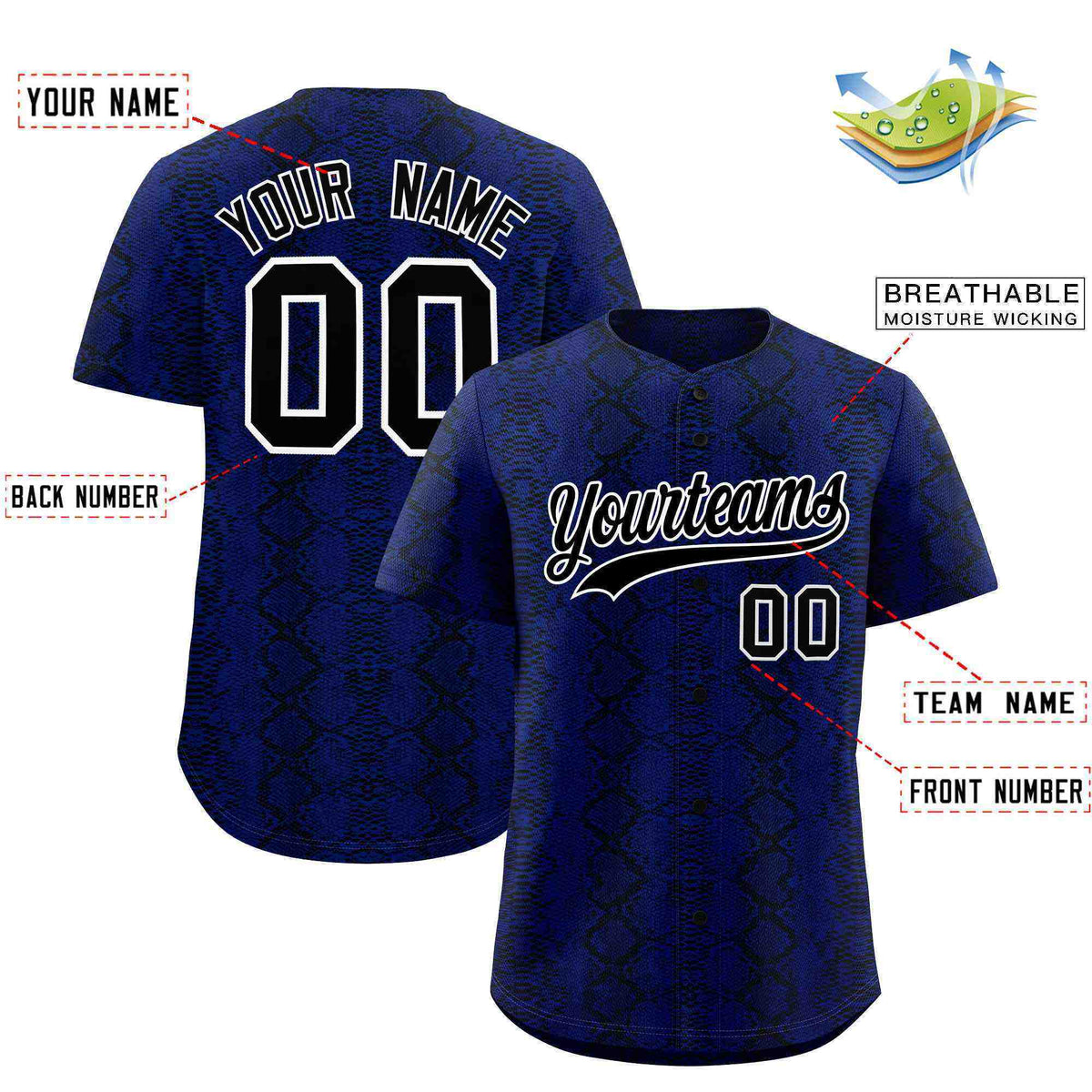 Custom Multi Color Snakeskin Pattern Authentic Baseball Jersey
