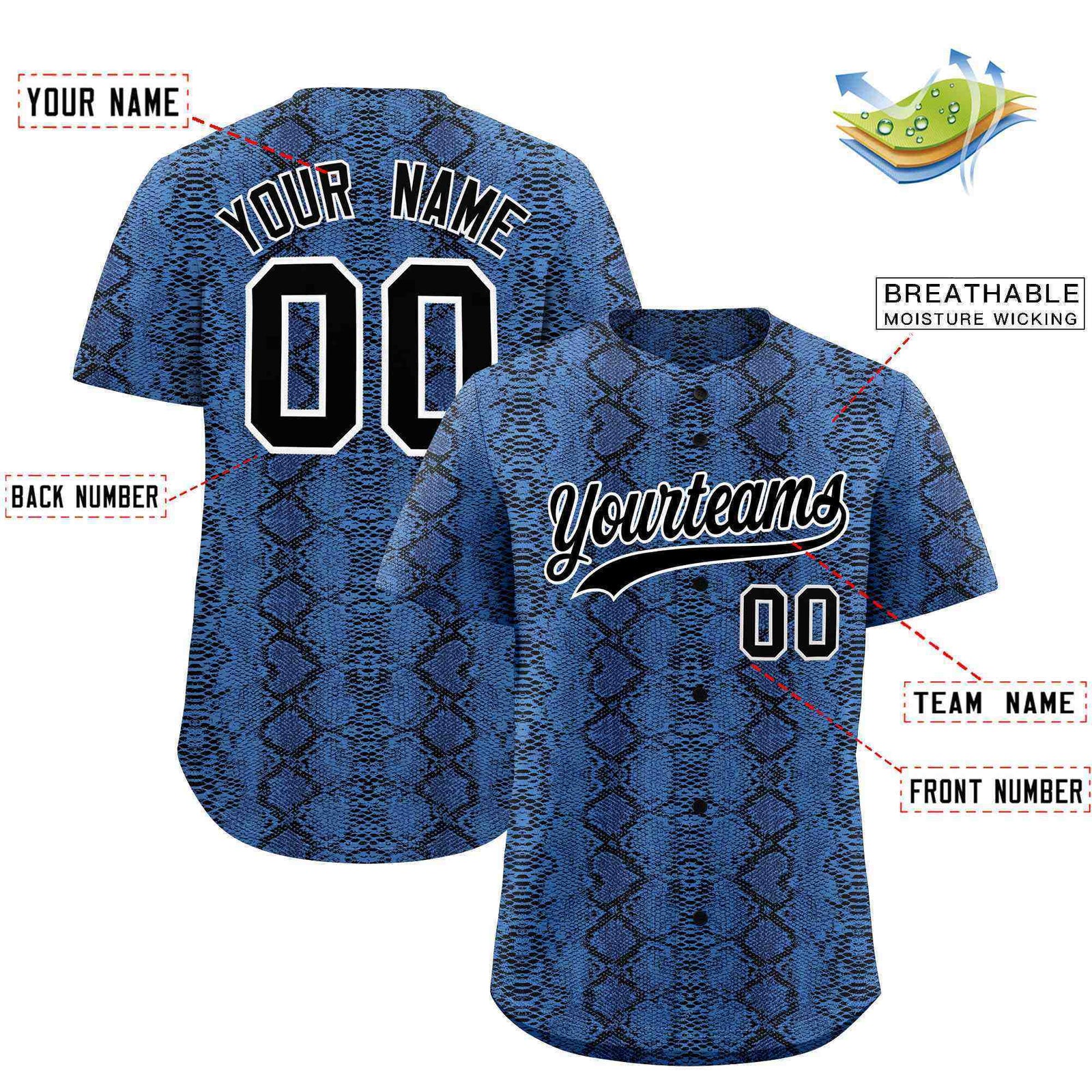 Custom Multi Color Snakeskin Pattern Authentic Baseball Jersey