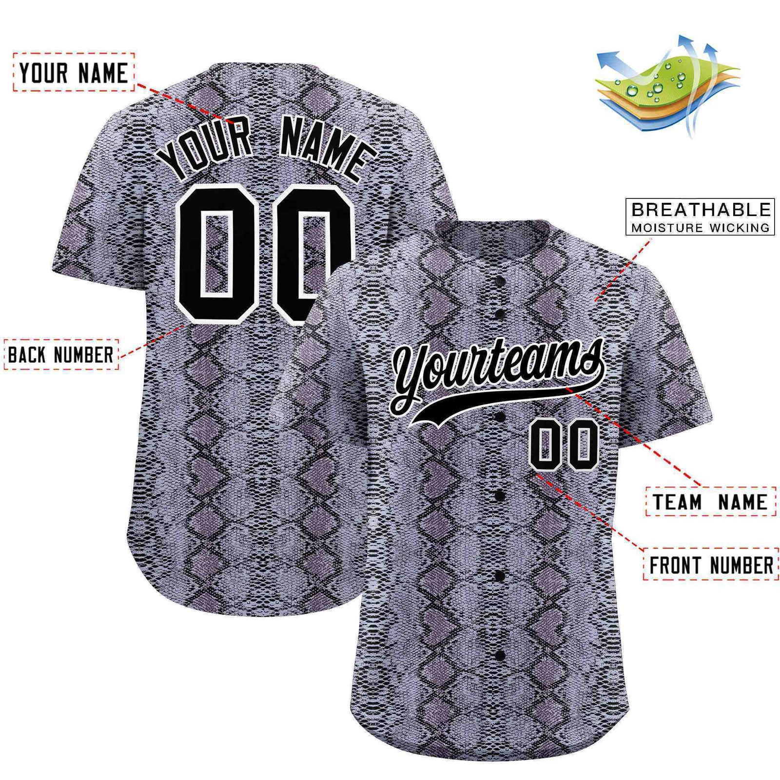 Custom Multi Color Snakeskin Pattern Authentic Baseball Jersey