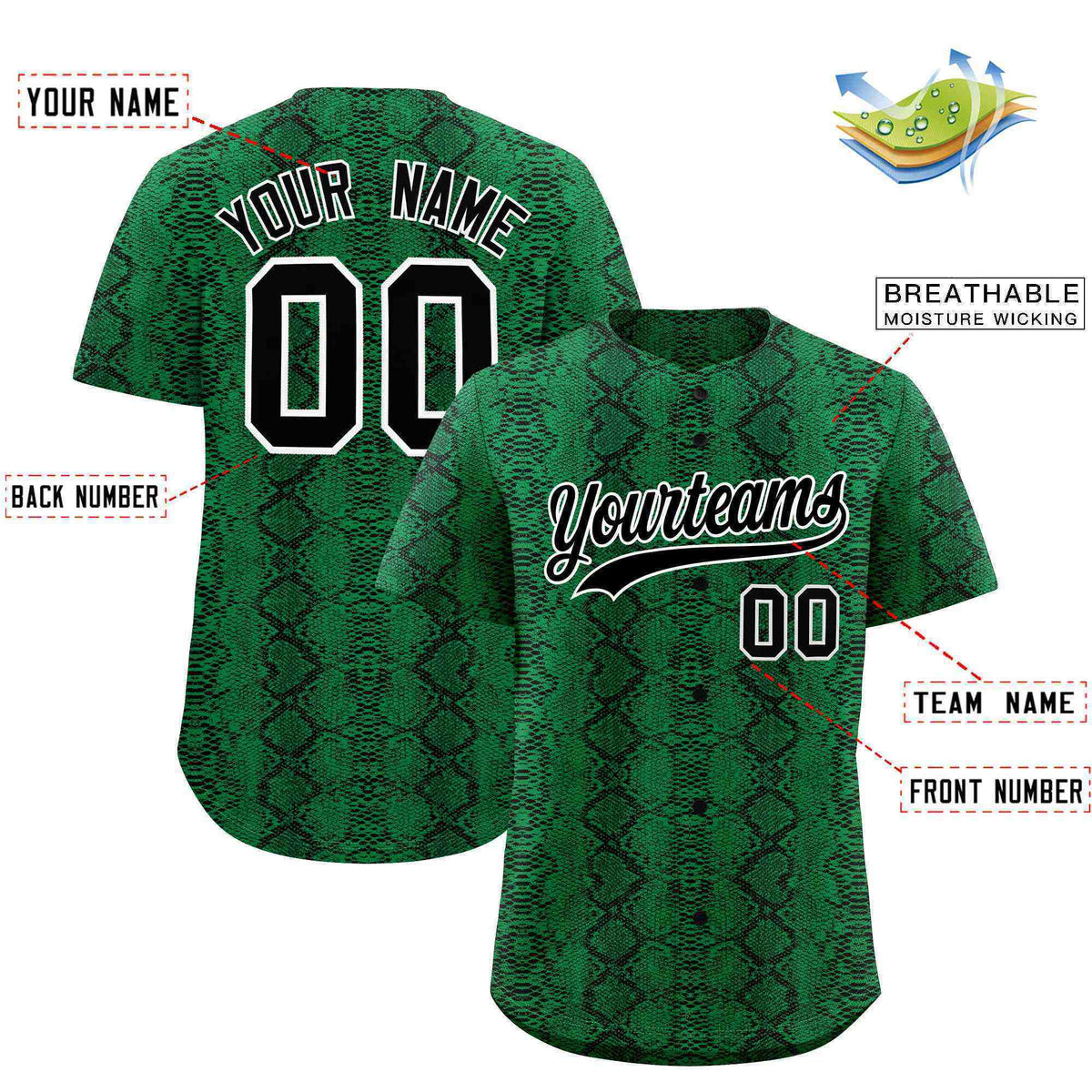 Custom Multi Color Snakeskin Pattern Authentic Baseball Jersey